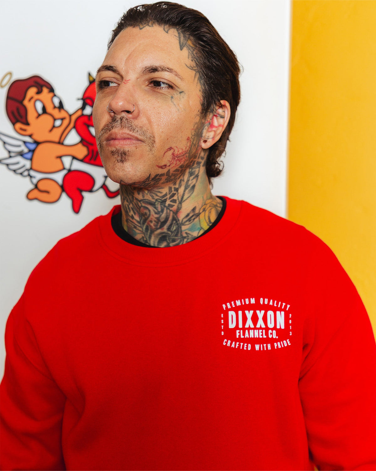 White Over Under Crewneck Sweatshirt - Red - Dixxon Flannel Co. view 6