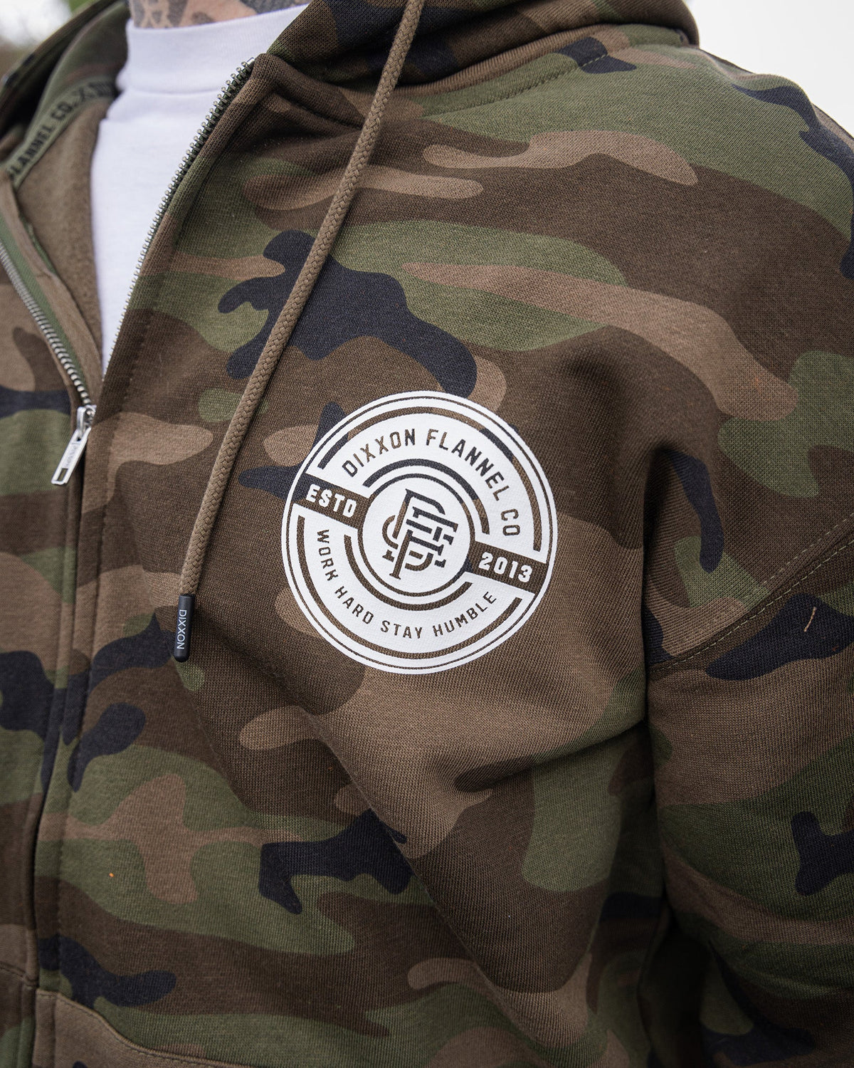 White Work Hard Badge Zip Up - Camo - view 6