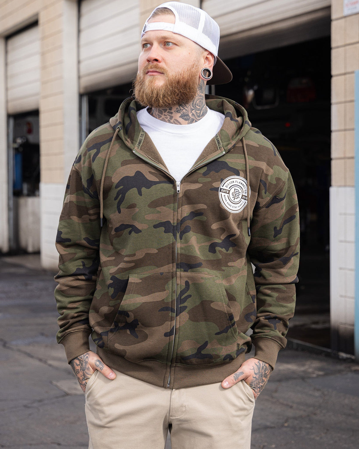 White Work Hard Badge Zip Up - Camo - view 4