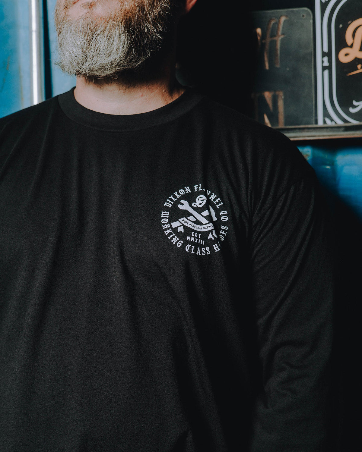 White Working Class Badge Long Sleeve T-Shirt - Black - Dixxon Flannel Co. view 2
