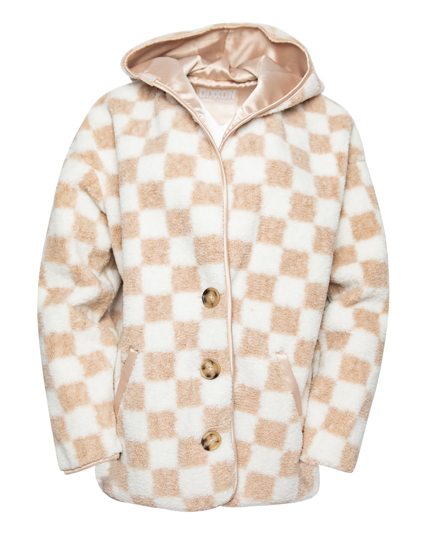 Women's Checkered Sherpa Cardigan - Tan & White - Dixxon Flannel Co.