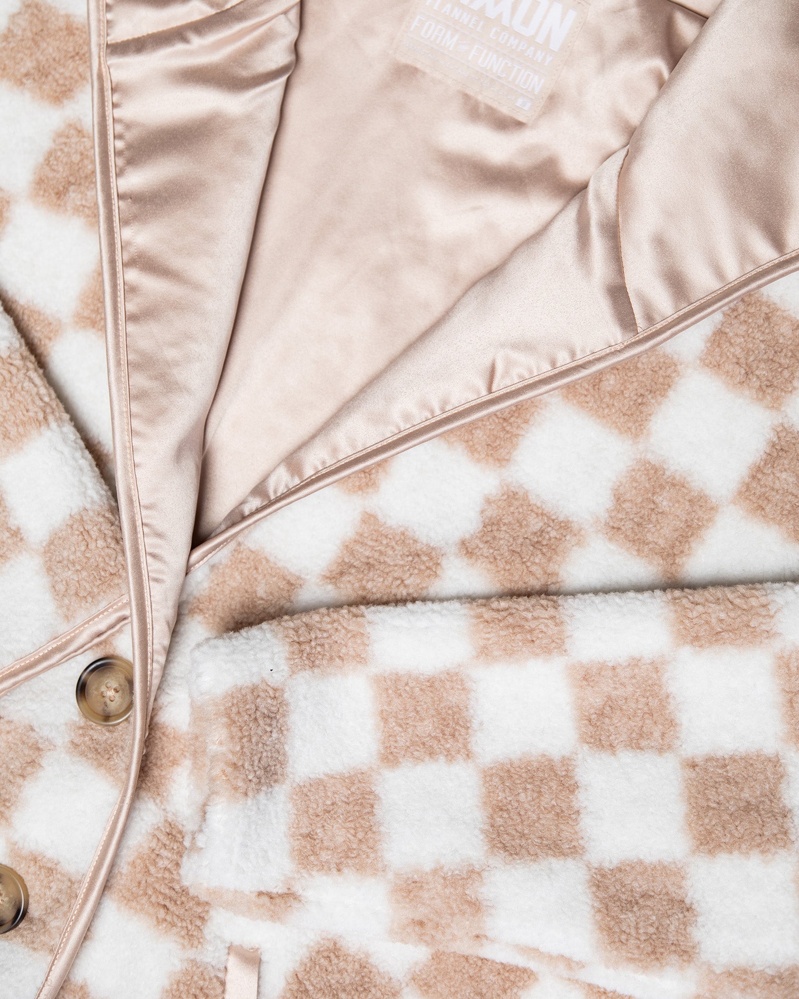 Women's Checkered Sherpa Cardigan - Tan & White - Dixxon Flannel Co.