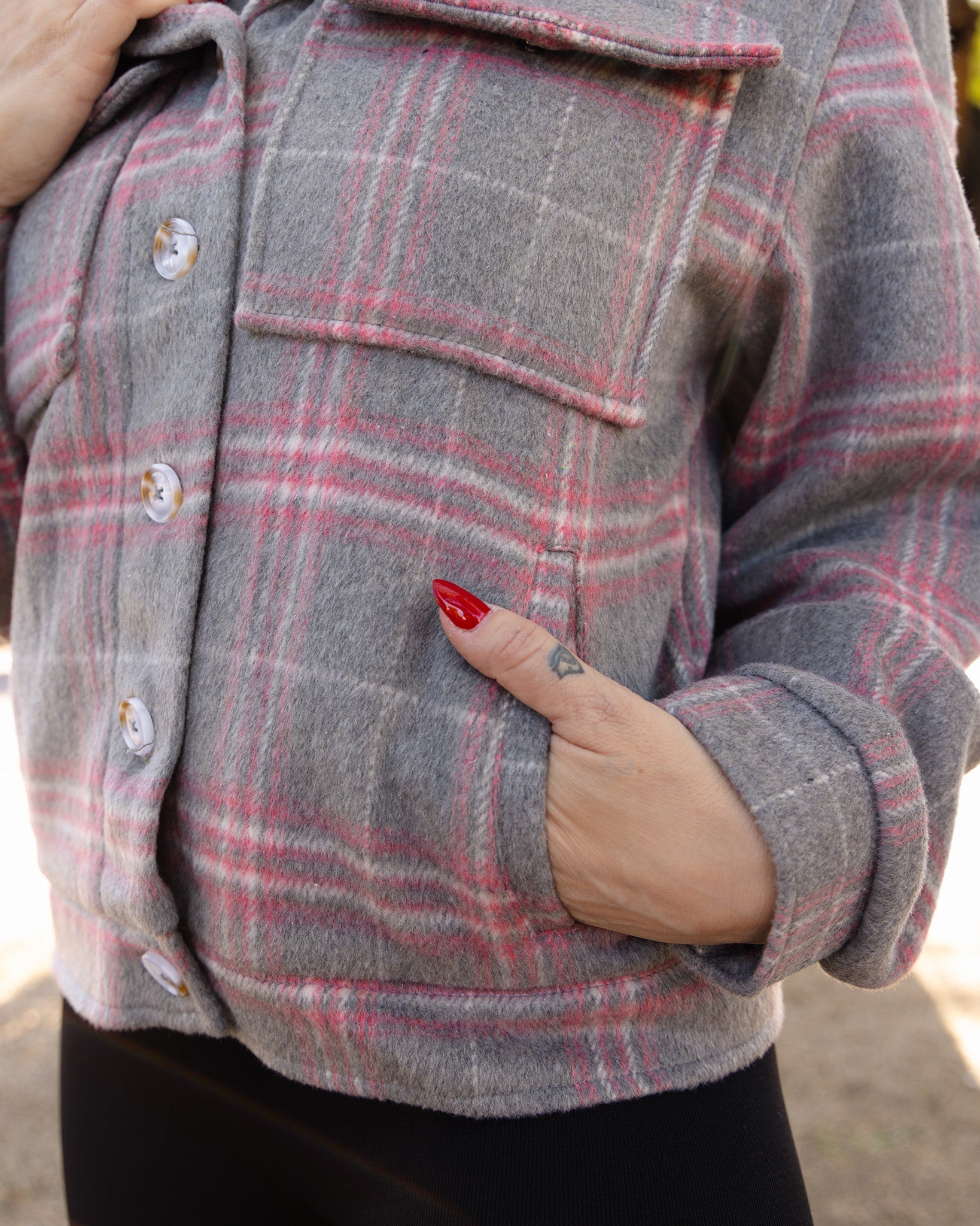 Women's Cropped Shacket - Gray & Pink - Dixxon Flannel Co.