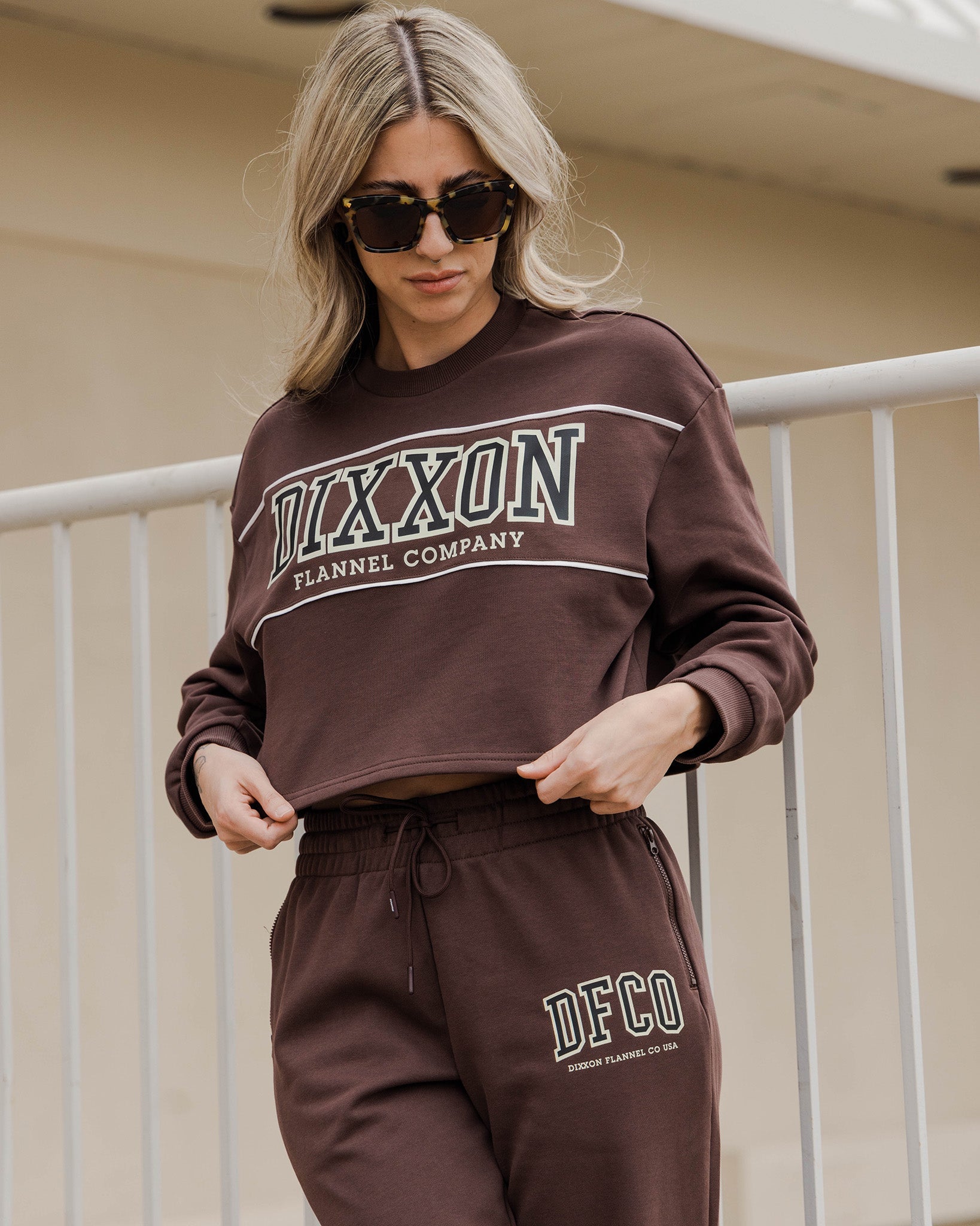 Dixxon Women's Brown Cropped Crewneck Sweatshirt | Shop Now