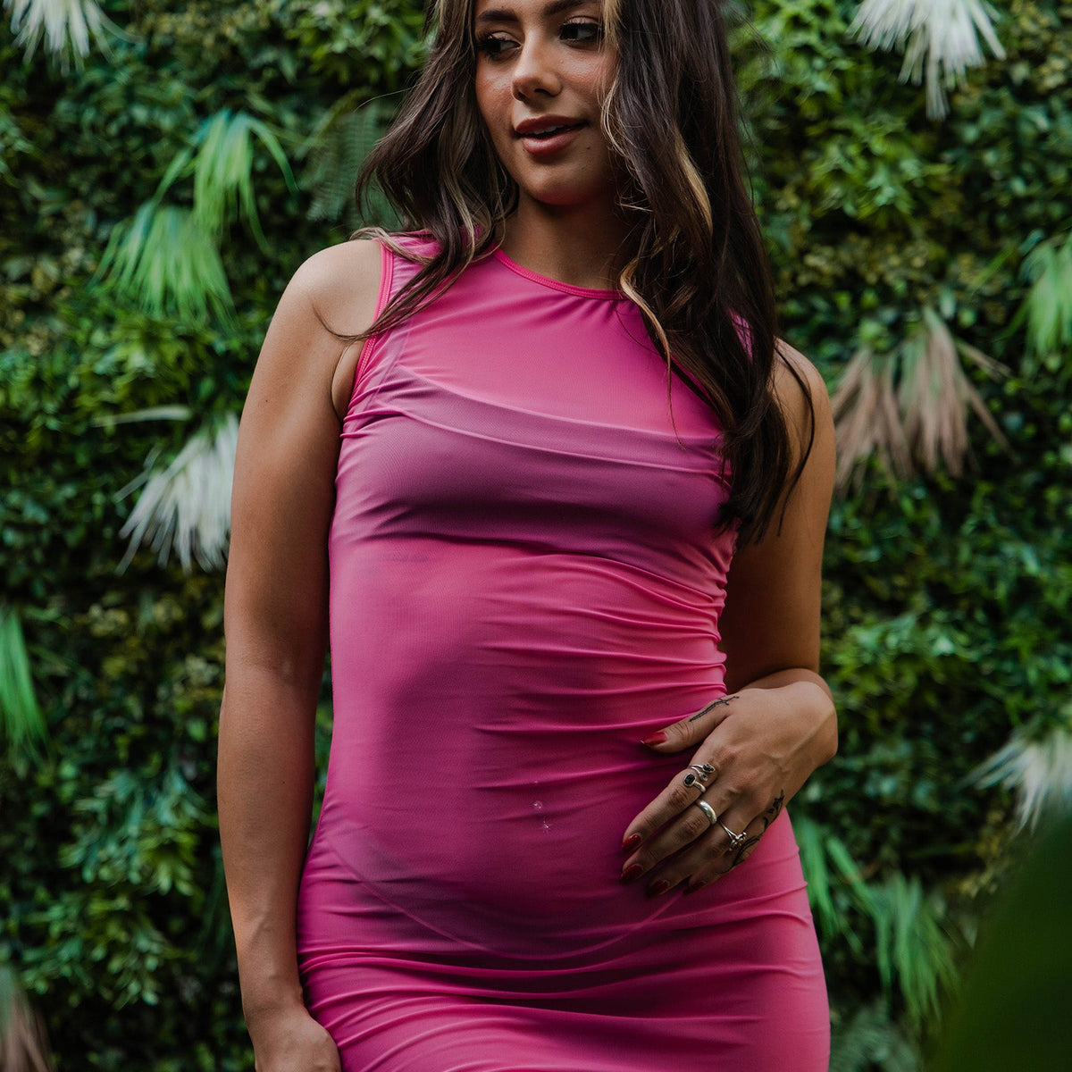 Women's Mesh Cover Up Dress - Hot Pink - WS