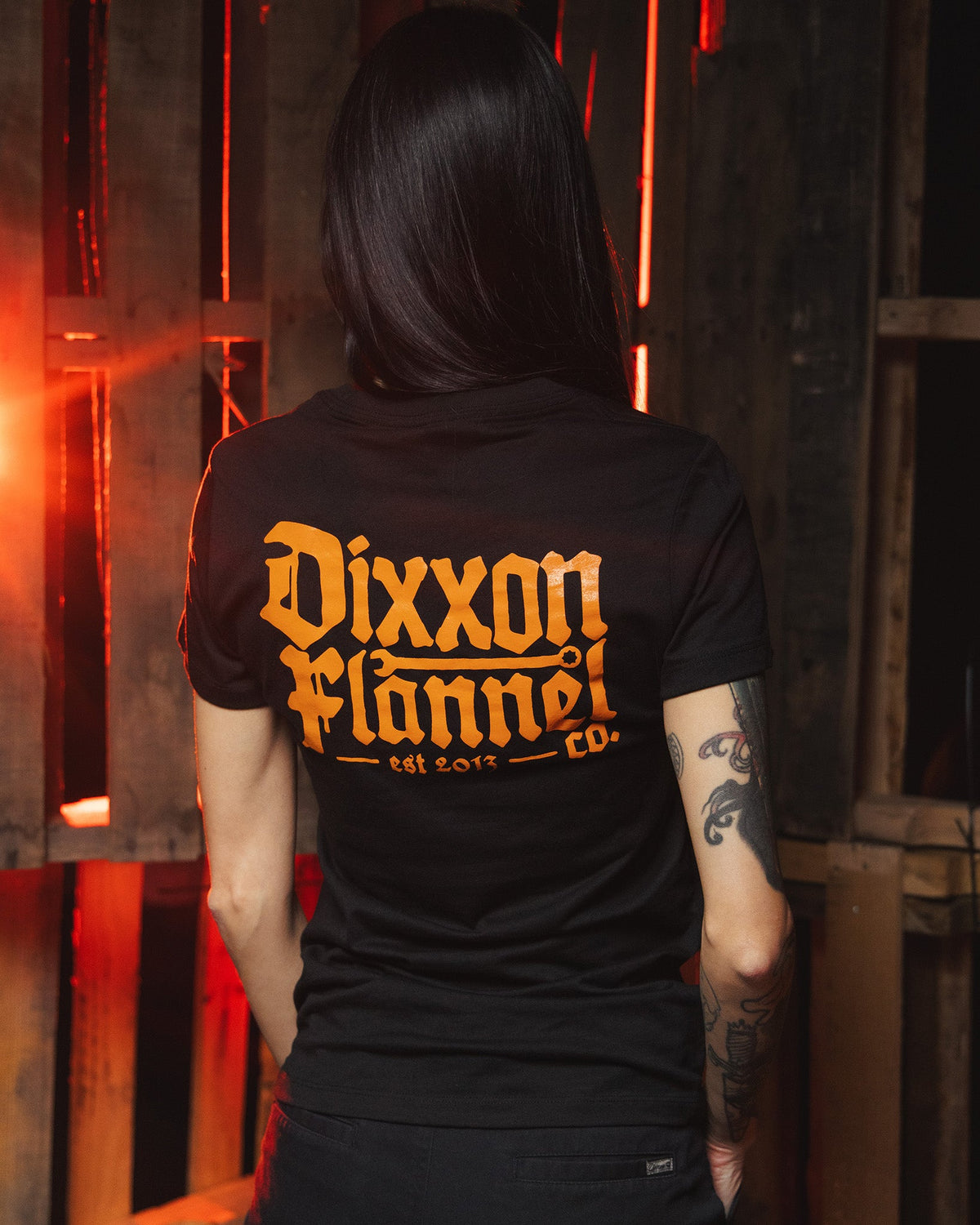 Women's Orange Hexbound Fitted Tee - Black - Dixxon Flannel Co. view 1