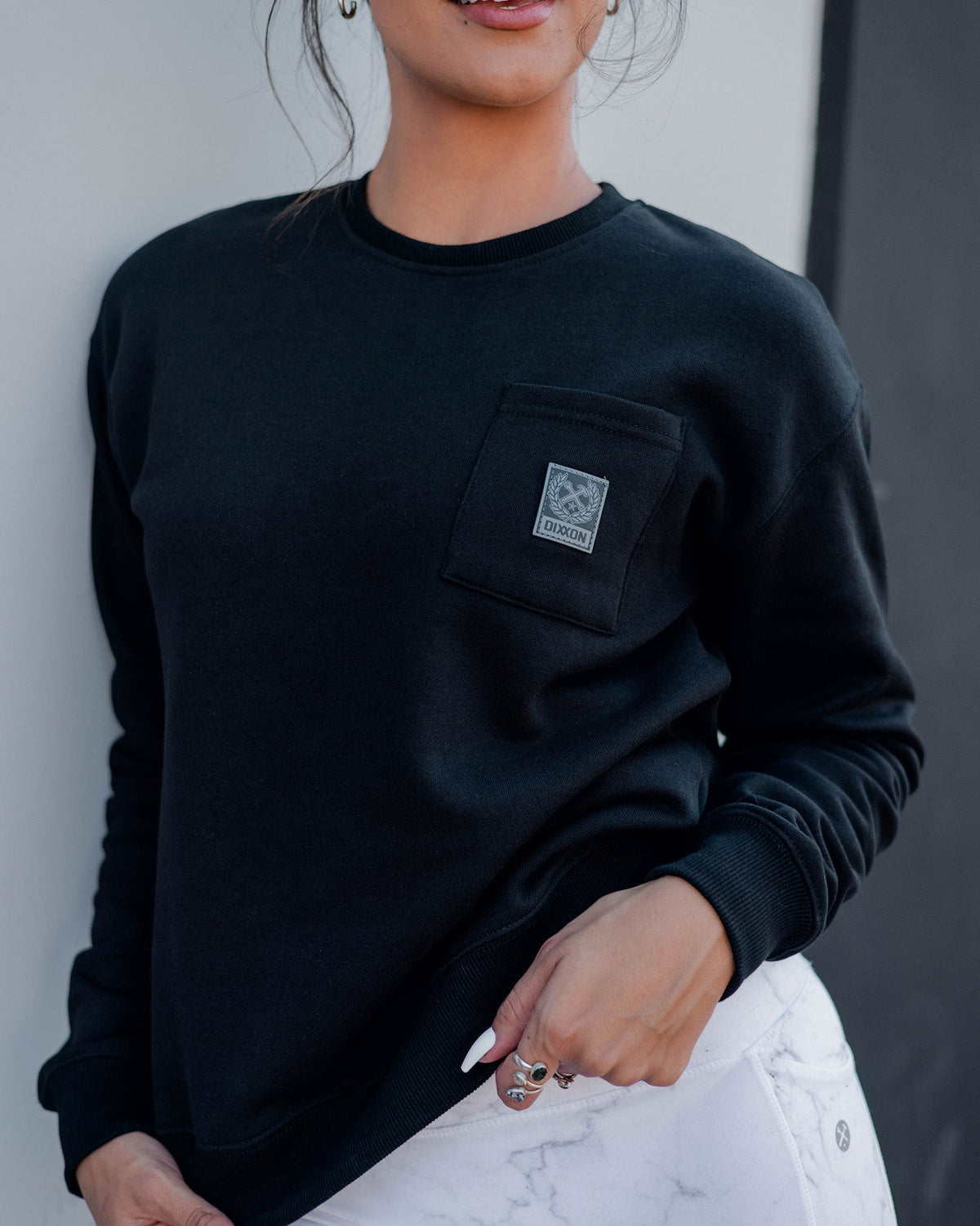 Women's Pocket Crewneck Sweatshirt - Black - Dixxon Flannel Co. view 4
