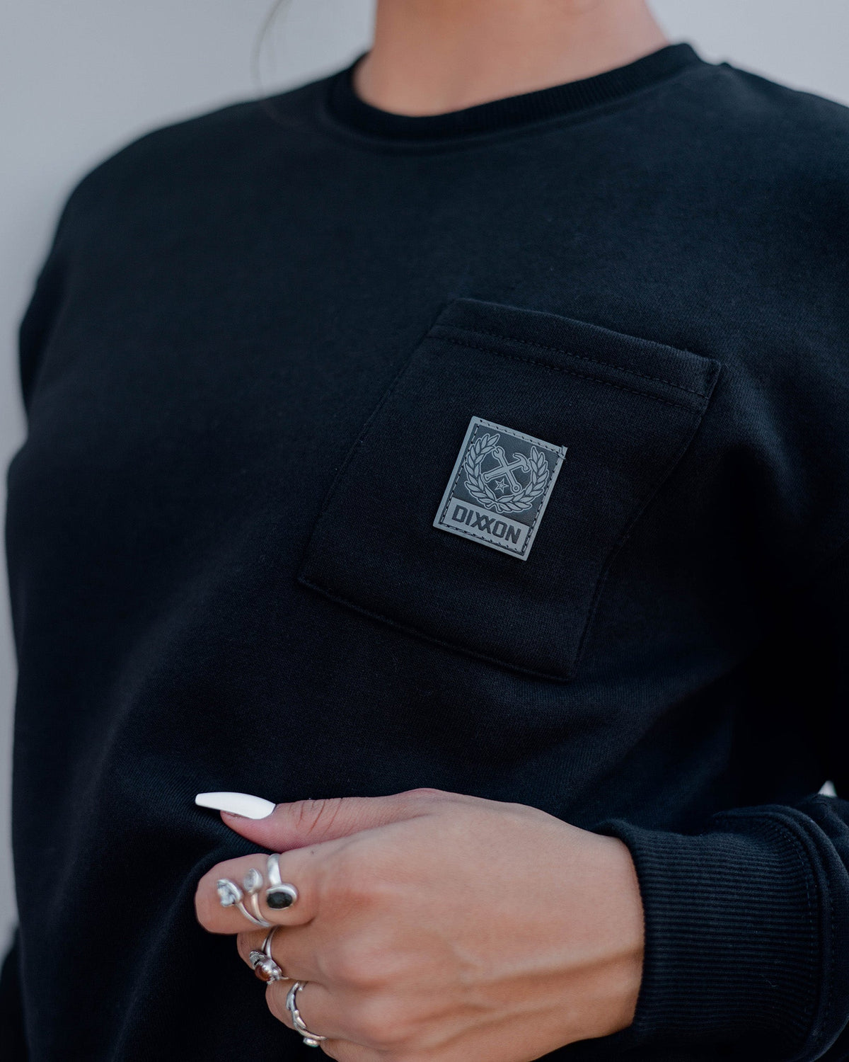 Women's Pocket Crewneck Sweatshirt - Black - Dixxon Flannel Co. view 5