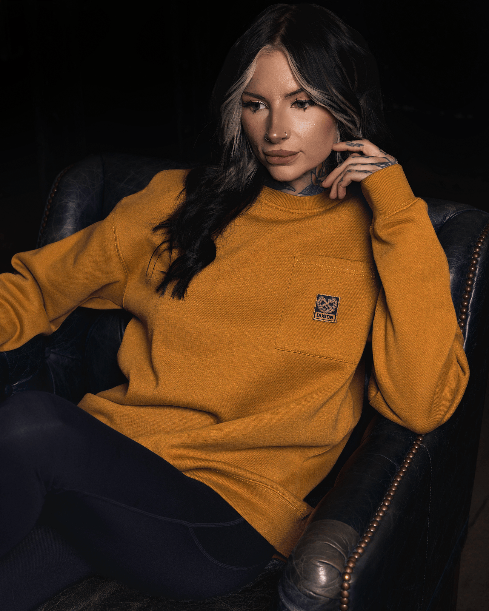 Women's Pocket Crewneck Sweatshirt - Camel - Dixxon Flannel Co. view 5