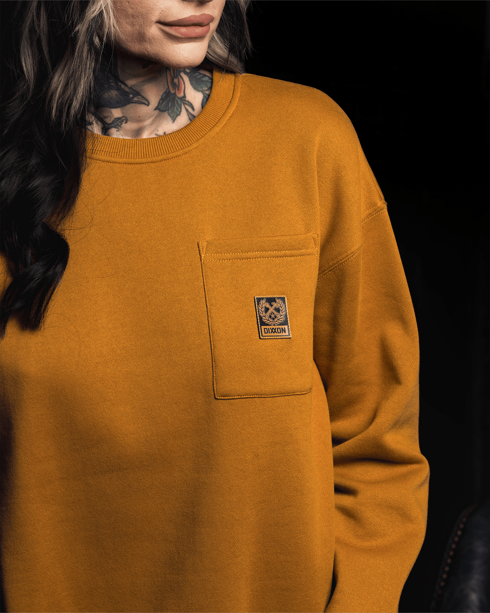 Women's Pocket Crewneck Sweatshirt - Camel - Dixxon Flannel Co. view 7
