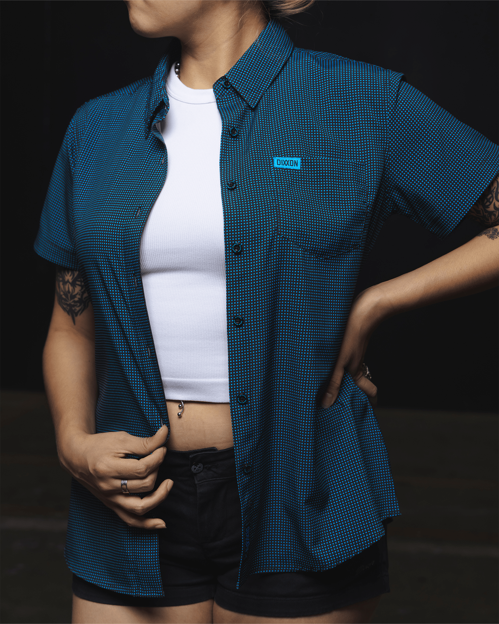 Women's Simple Mind Party Shirt - Black & Cyan - Dixxon Flannel Co.