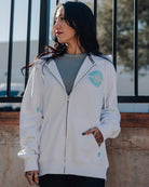 Women's Tiffany Work Hard Badge Zip Up Hoodie - White - Dixxon Flannel Co.