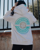 Women's Tiffany Work Hard Badge Zip Up Hoodie - White - Dixxon Flannel Co.