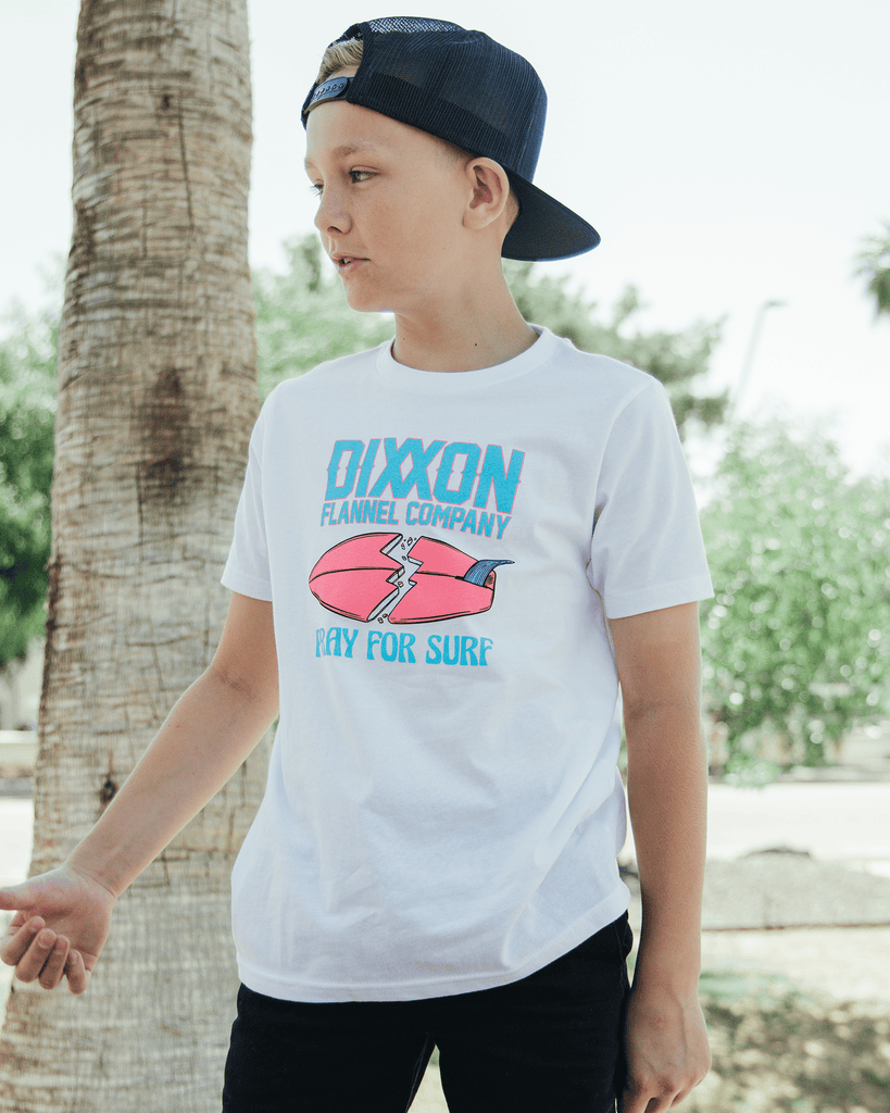Youth Pray for Surf T-Shirt - White - Dixxon Flannel Co.