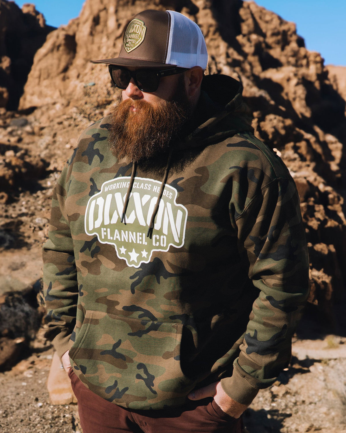 Black & White Stencil Pullover Hoodie - Green Camo - view 1