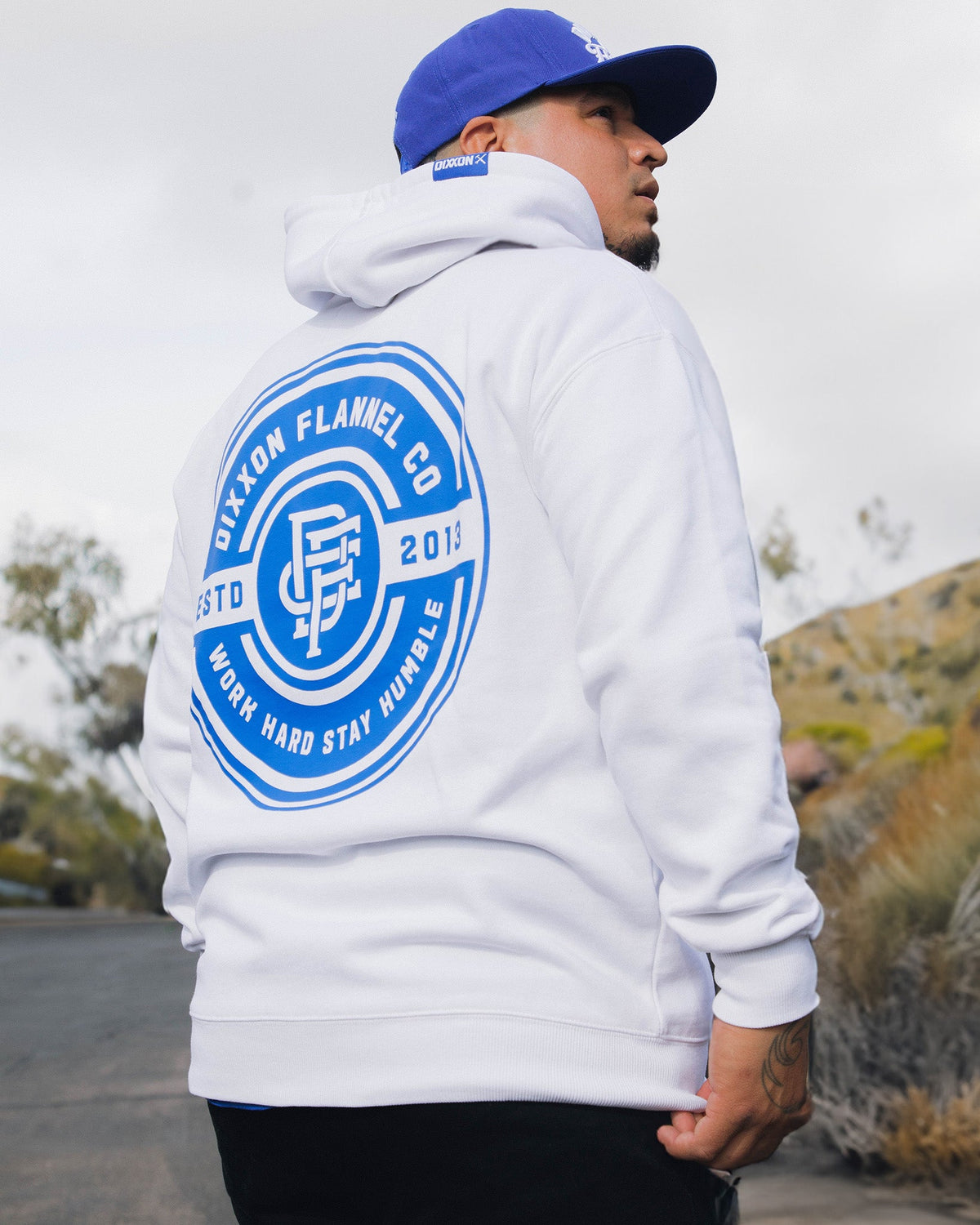 Blue Work Hard Badge Zip Up Hoodie - White - view 1