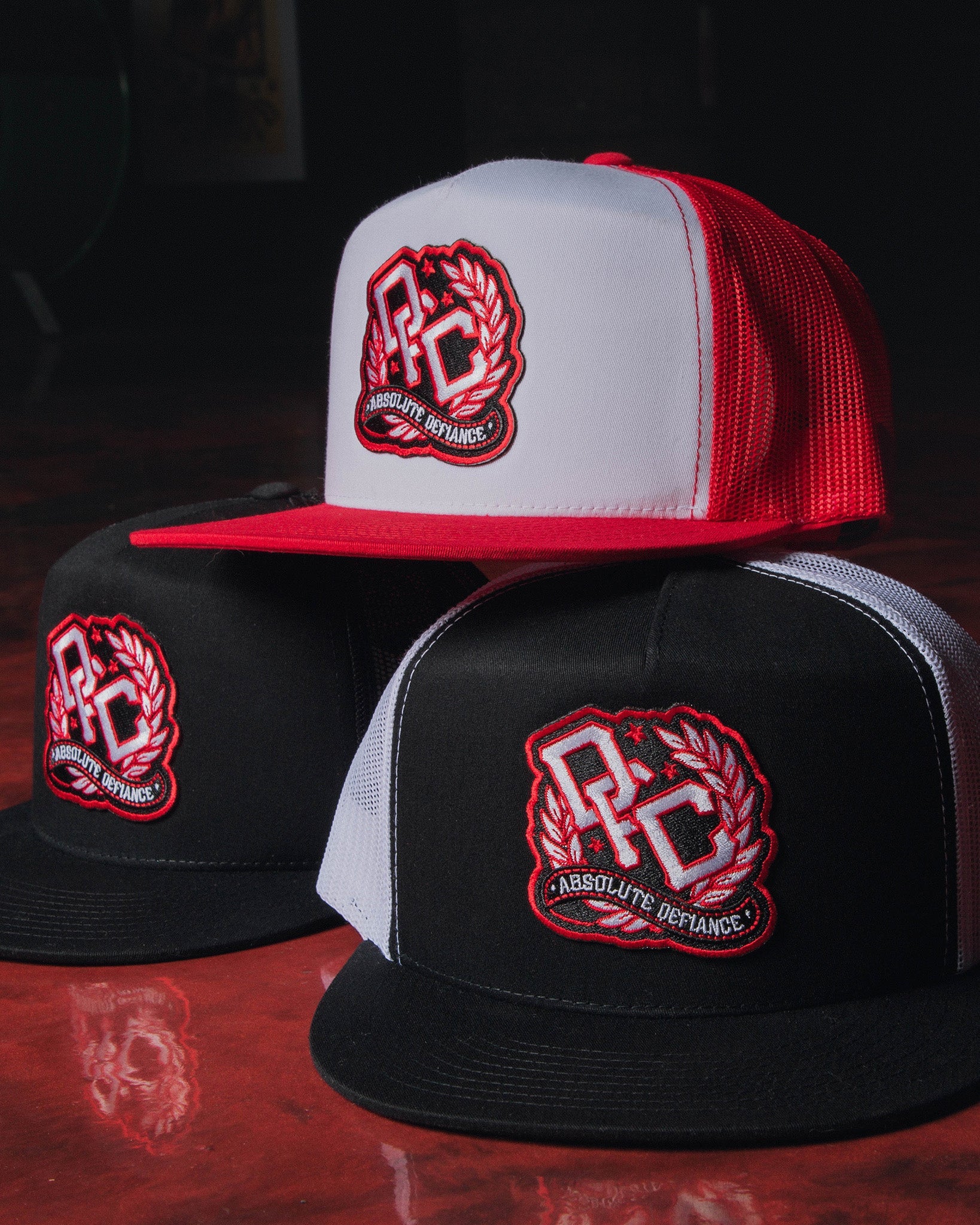 Defiance Flat Bill Trucker Snapback - Red, White, & Black - Dixxon Flannel Co.