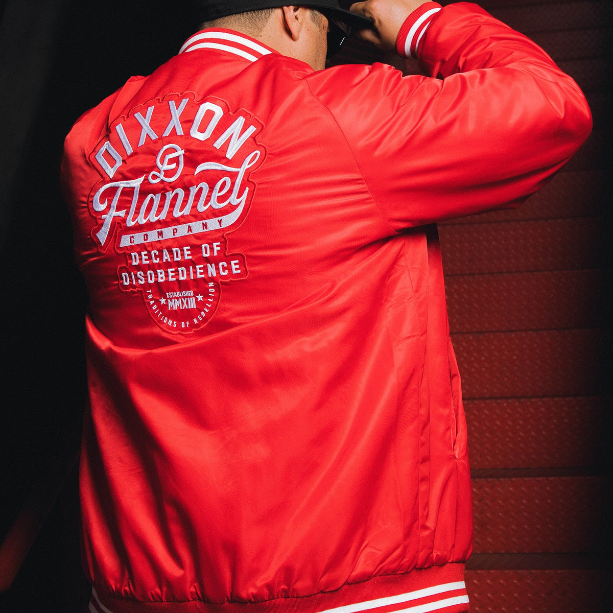 Red Pastime Varsity Jacket by Dixxon: Shop Now