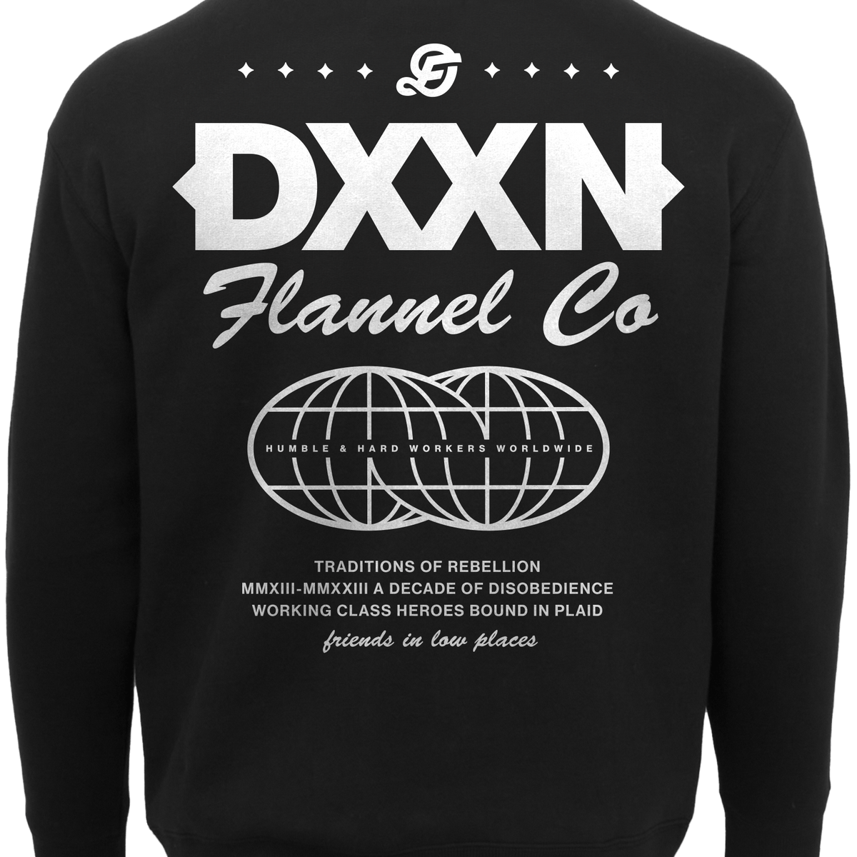 Men's White Tech Crewneck Sweatshirt - Black | Dixxon Flannel Co. Men's White Tech Crewneck Sweatshirt - Black | Dixxon Flannel Co.