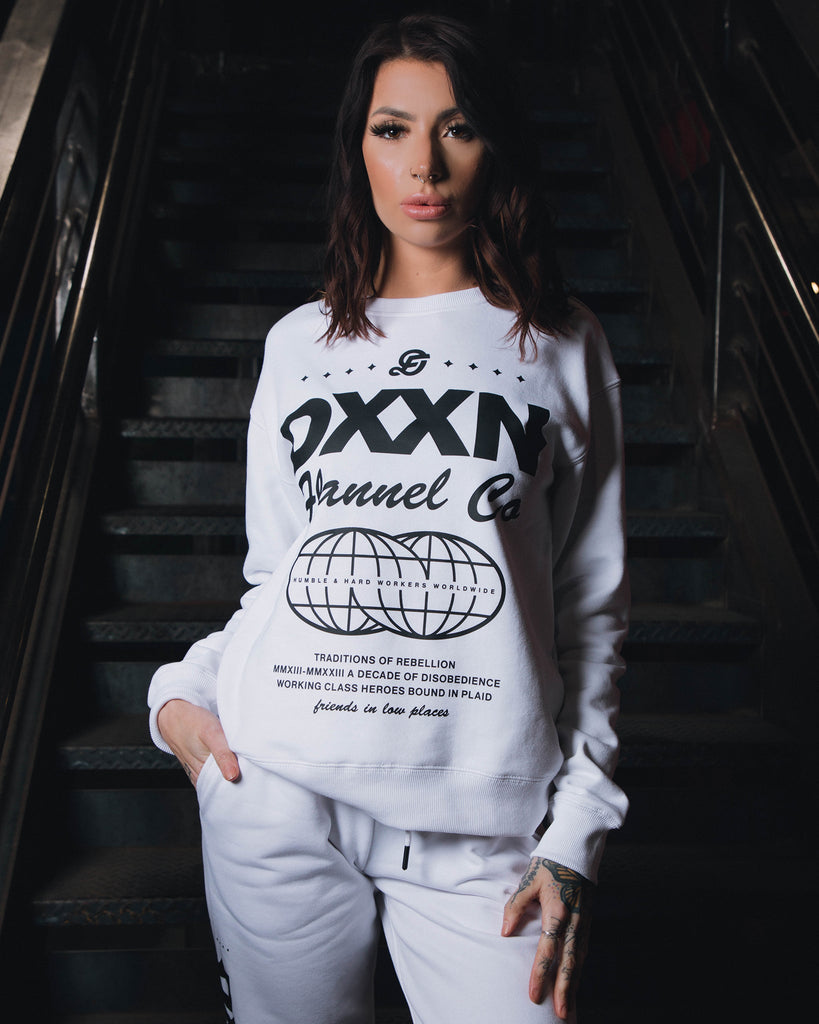Women's Black Tech Crewneck Sweatshirt - White - Dixxon Flannel Co.