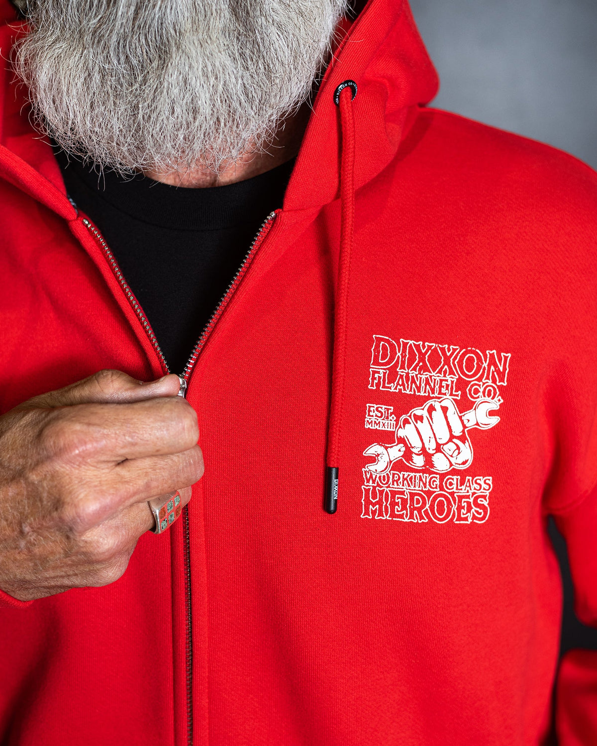 Working Class Fist Zip Up Hoodie - Red - view 4