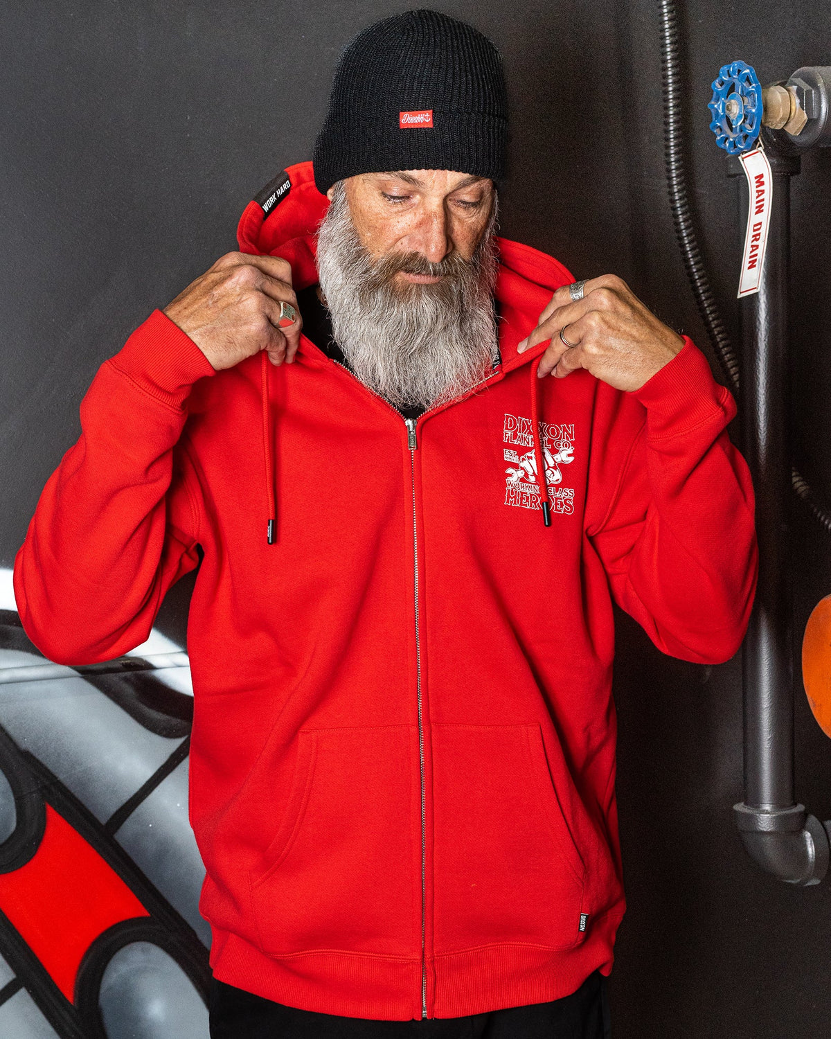 Working Class Fist Zip Up Hoodie - Red - view 5