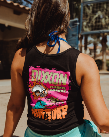 Women's Pray For Surf Fitted Tank - Black | Dixxon Flannel Co.