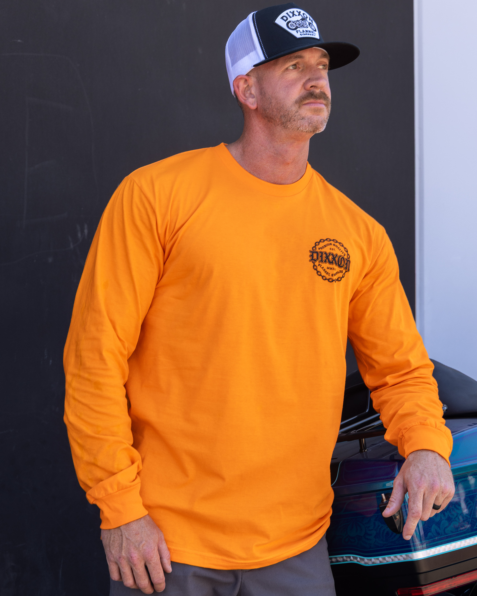 Black Chained Long Sleeve T-Shirt - Safety Orange - view 3