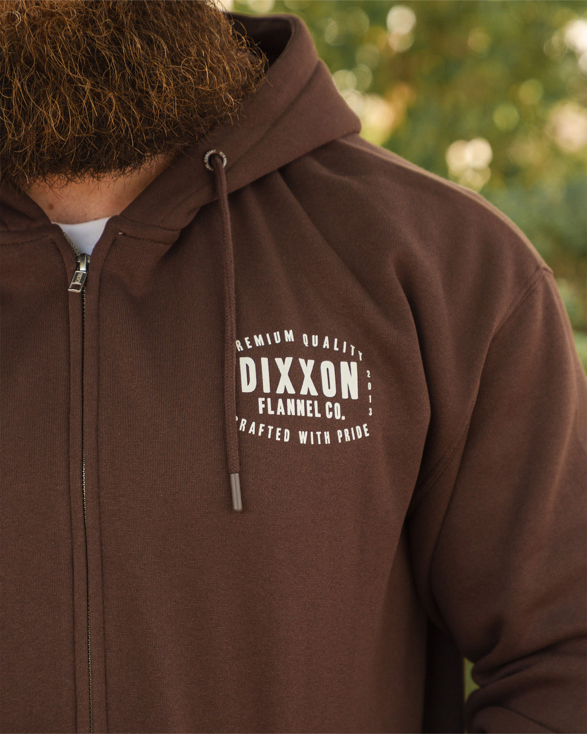 White Over Under Zip Up Hoodie - Brown view 6