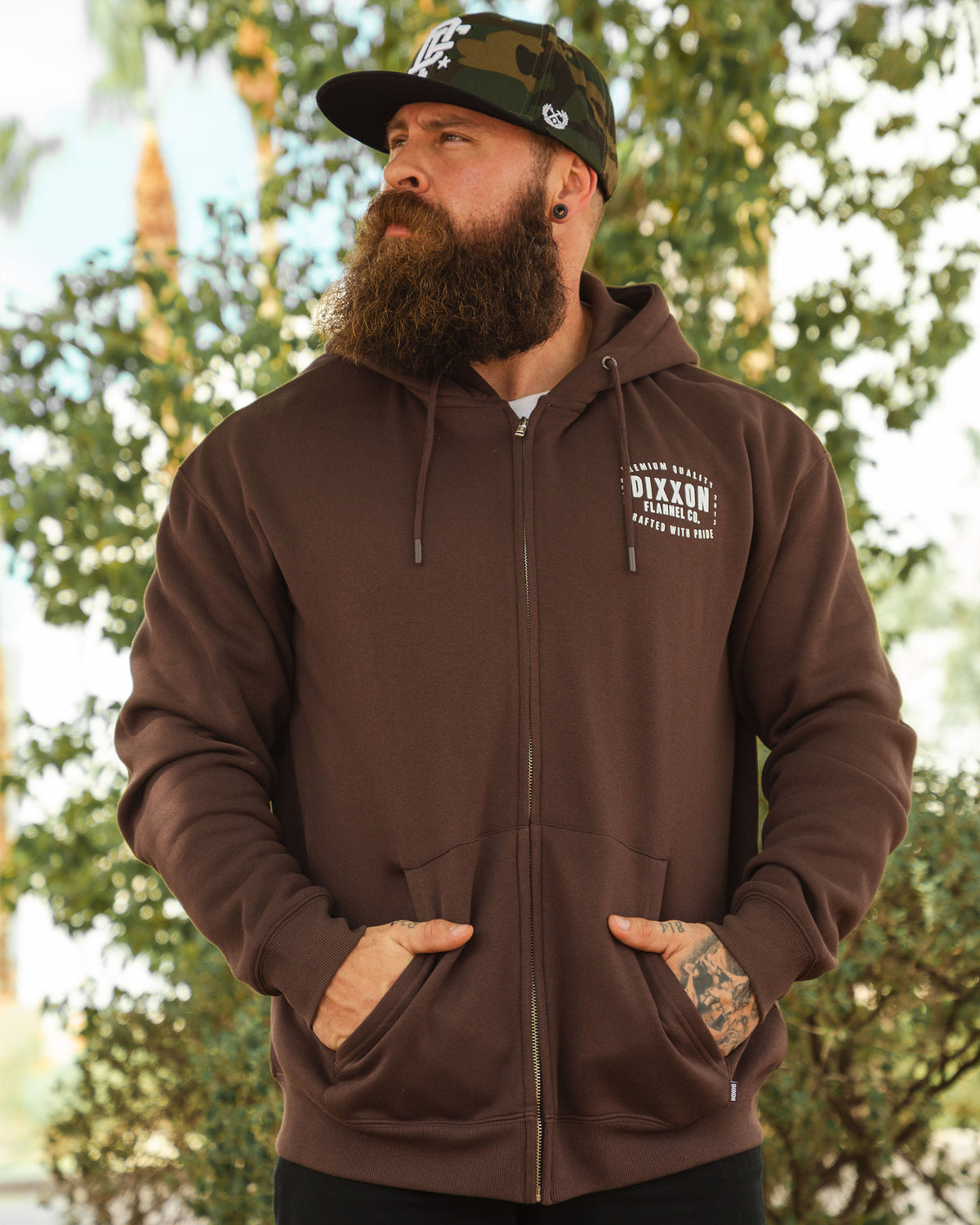 White Over Under Zip Up Hoodie - Brown view 5