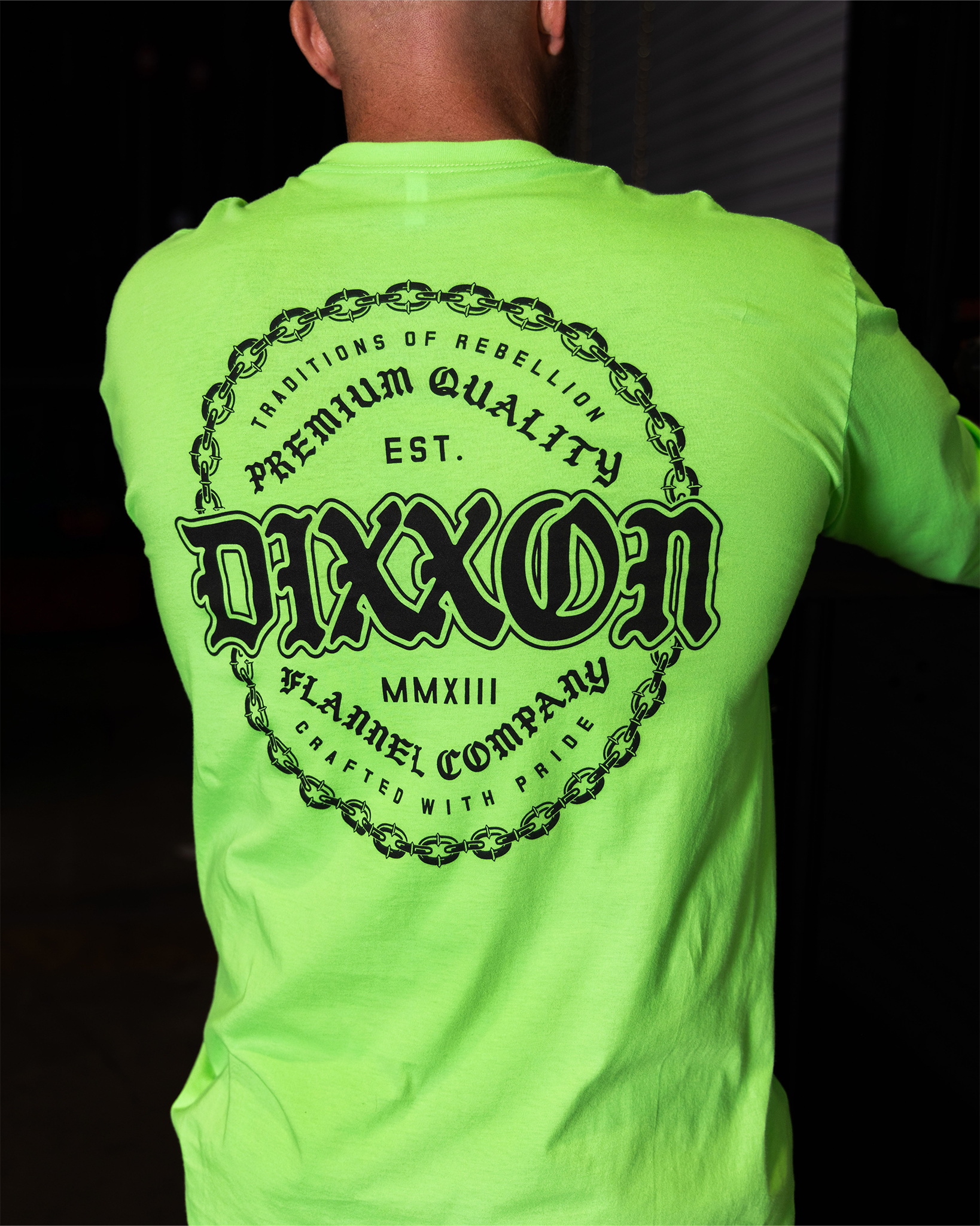 Black Chained Long Sleeve T-Shirt - Safety Green - view 2