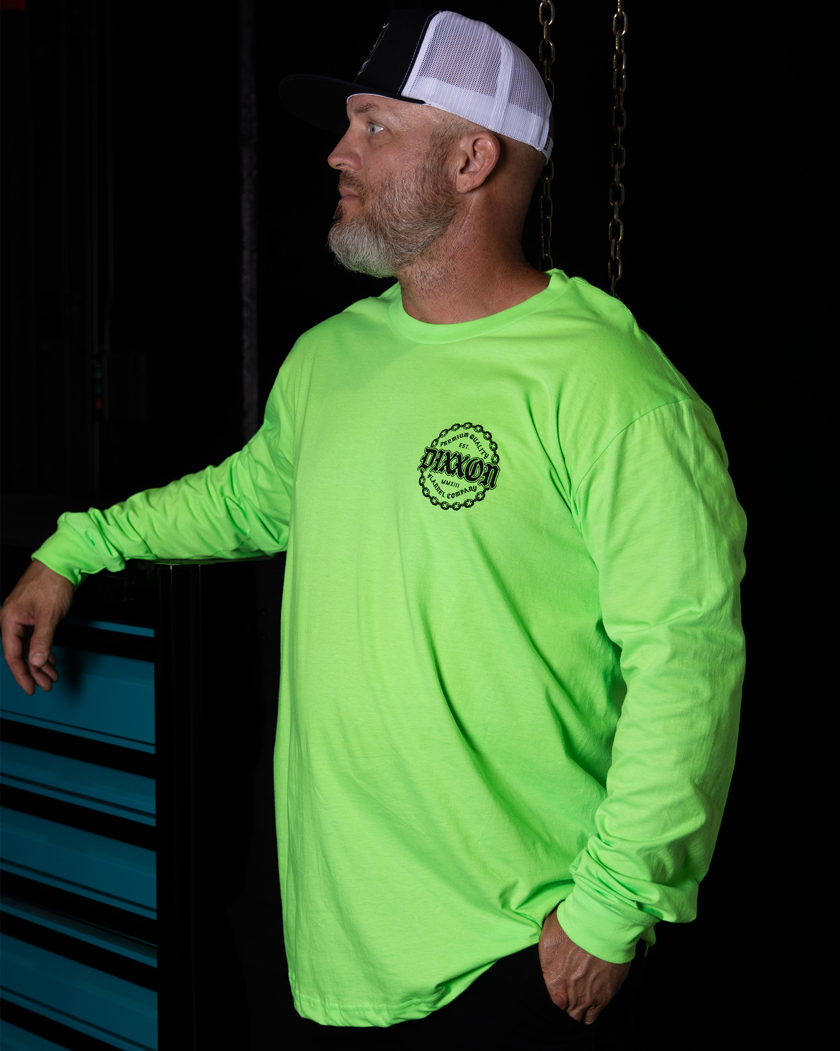 Black Chained Long Sleeve T-Shirt - Safety Green - view 3