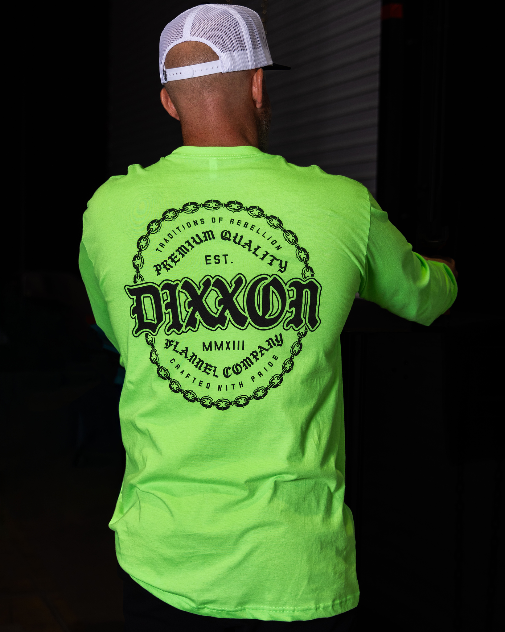 Black Chained Long Sleeve T-Shirt - Safety Green - view 1