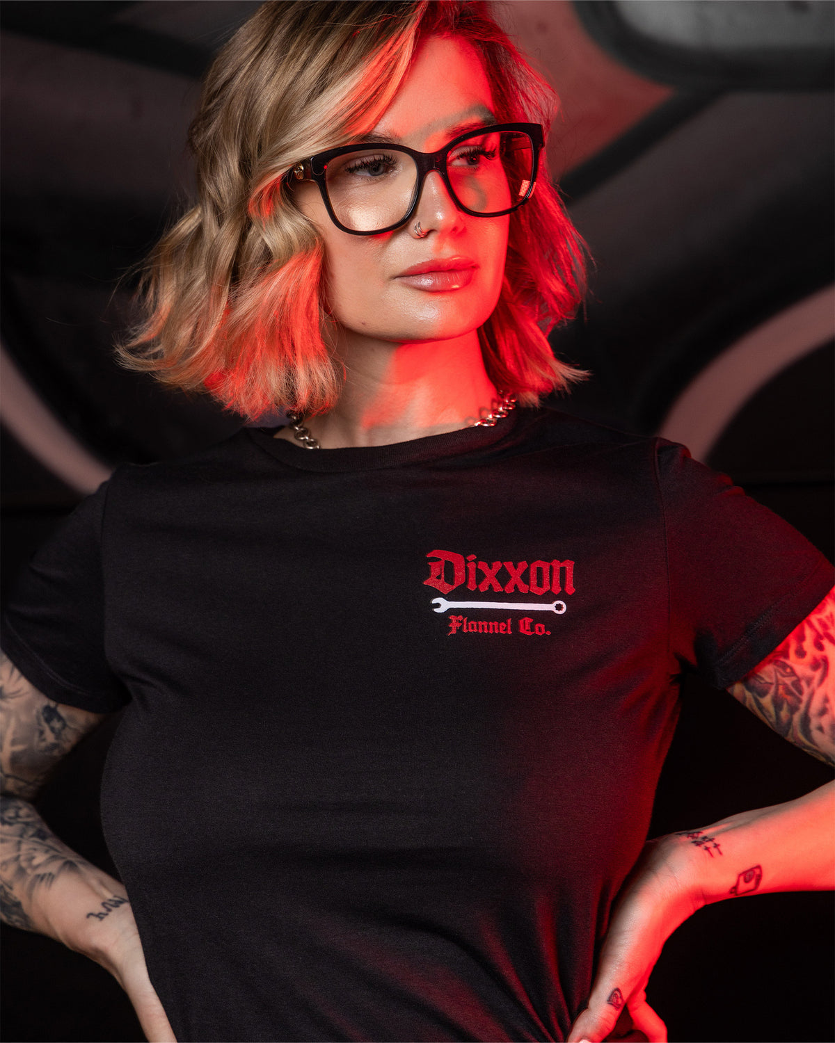 Women's Red Hexbound Fitted Tee - Black view 3