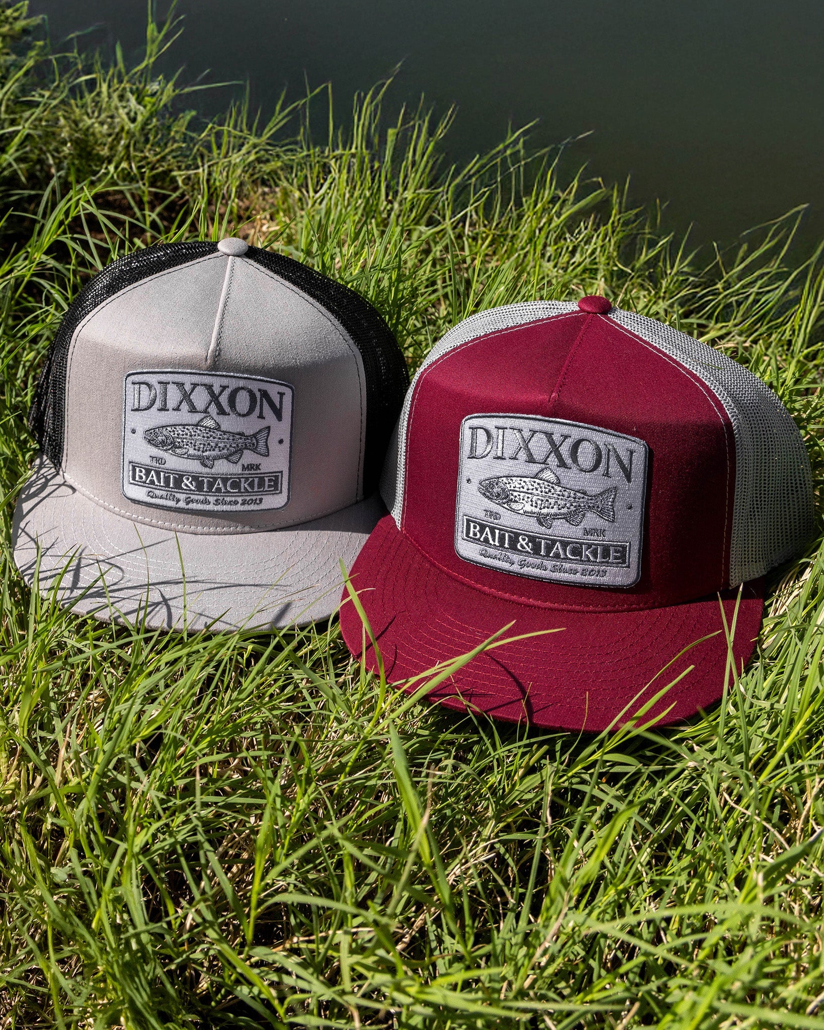 Bait & Tackle Flat Bill Trucker Snapback - White & Slate | Dixxon