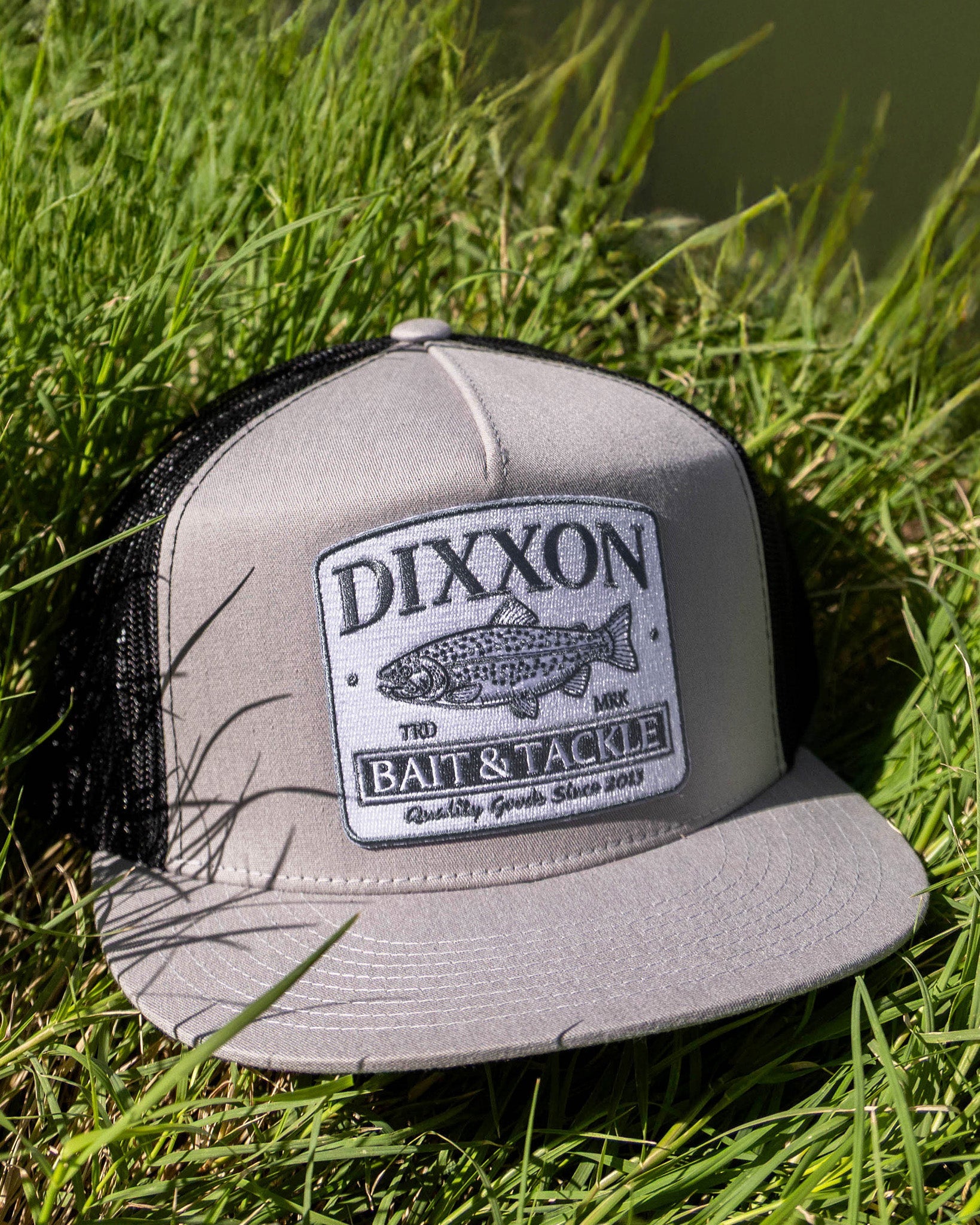 Bait & Tackle Flat Bill Trucker Snapback - White & Slate - Dixxon Flannel Co.