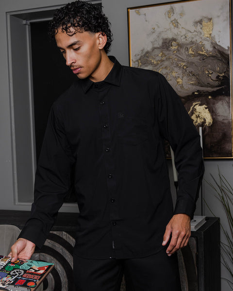 Dixxon Black Bamboo Dress Shirt Black Long Sleeve