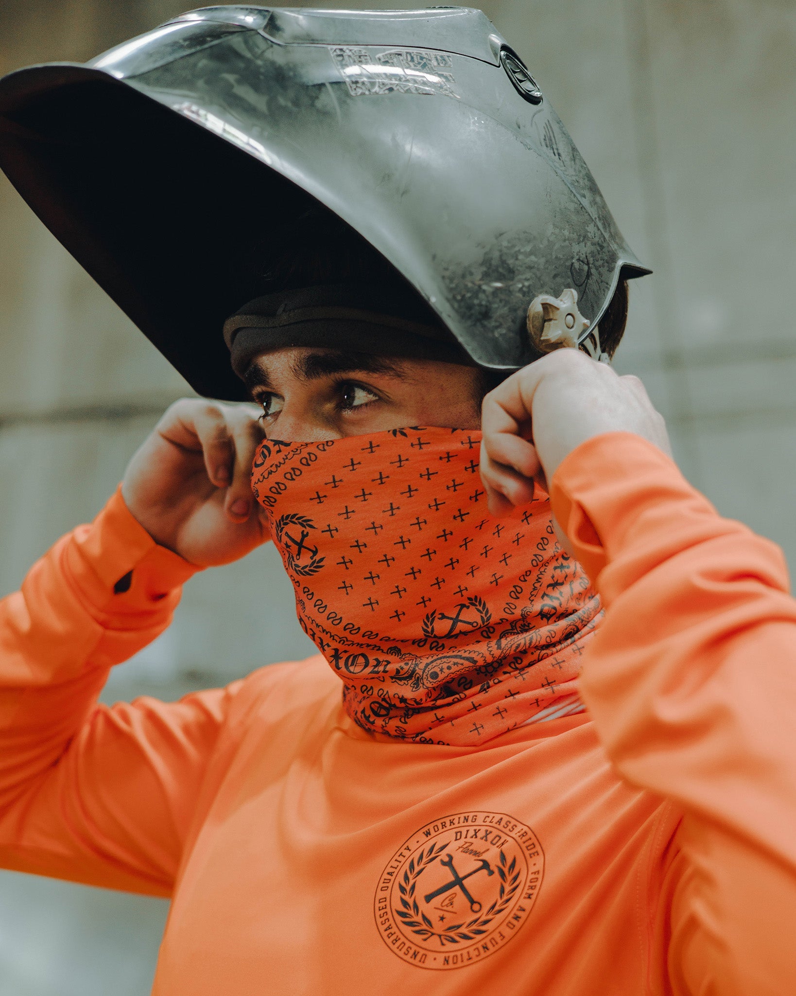 Bandana Neck Gaiter Orange Black Dixxon Flannel
