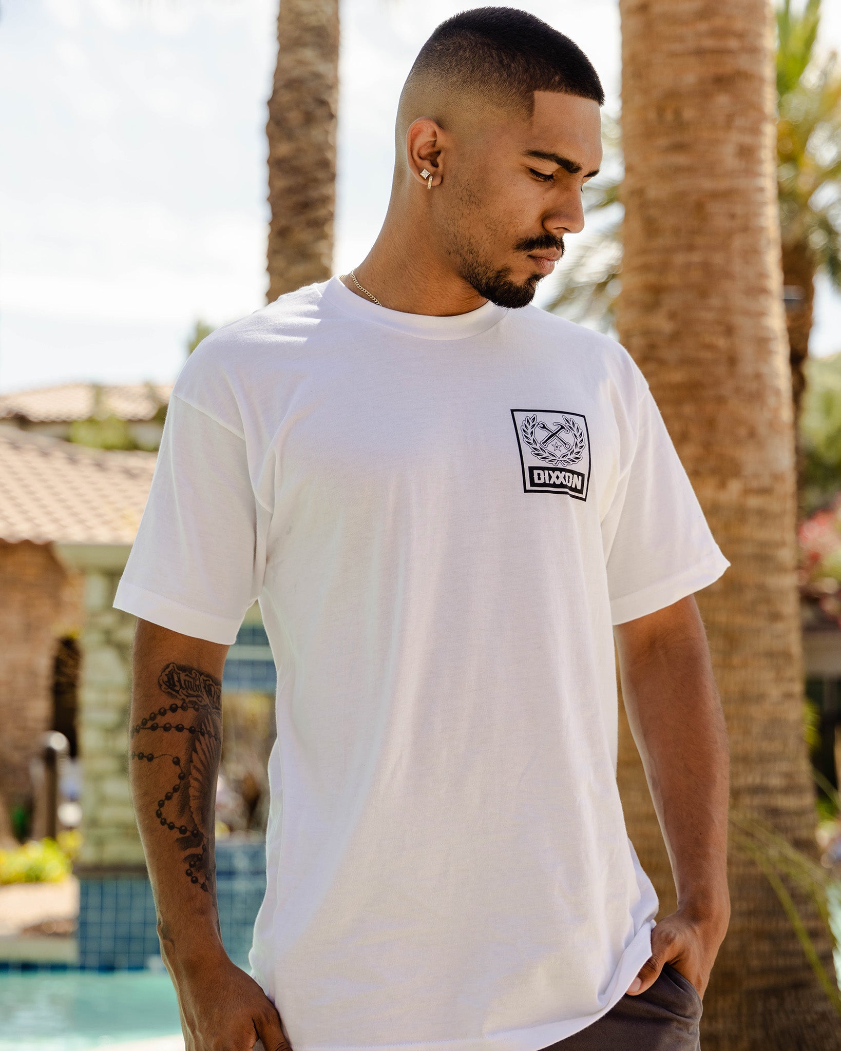 Dixxon White Black Box Crest T-Shirt: Shop Now
