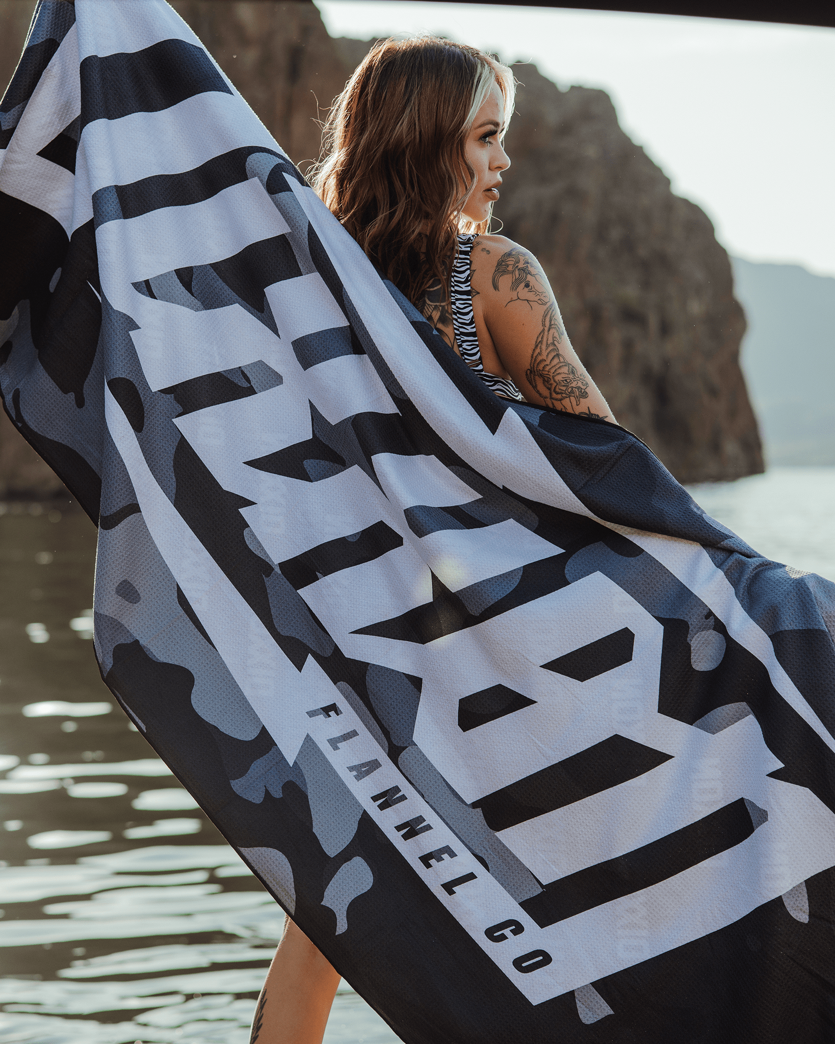 Black Camo Bolt Quick Dry Beach Towel | Dixxon Flannel Co.