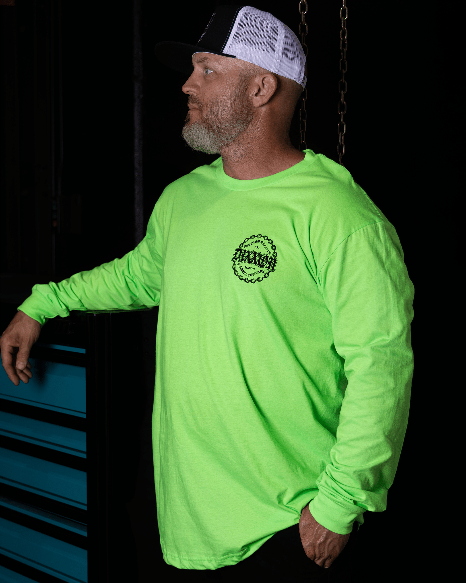 Black Chained Long Sleeve T-Shirt - Safety Green - Dixxon Flannel Co. view 3