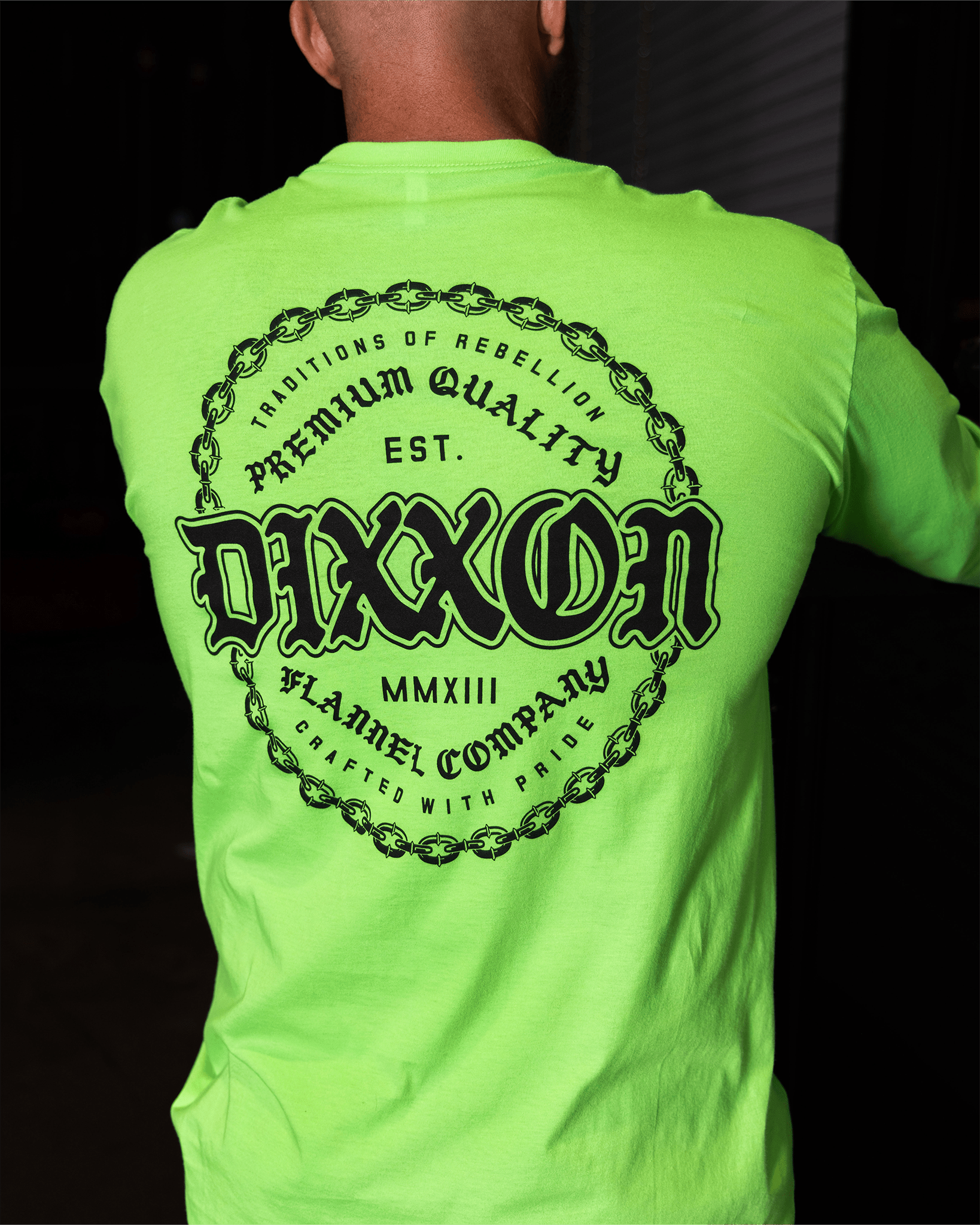 Black Chained Long Sleeve T-Shirt - Safety Green - Dixxon Flannel Co. view 2