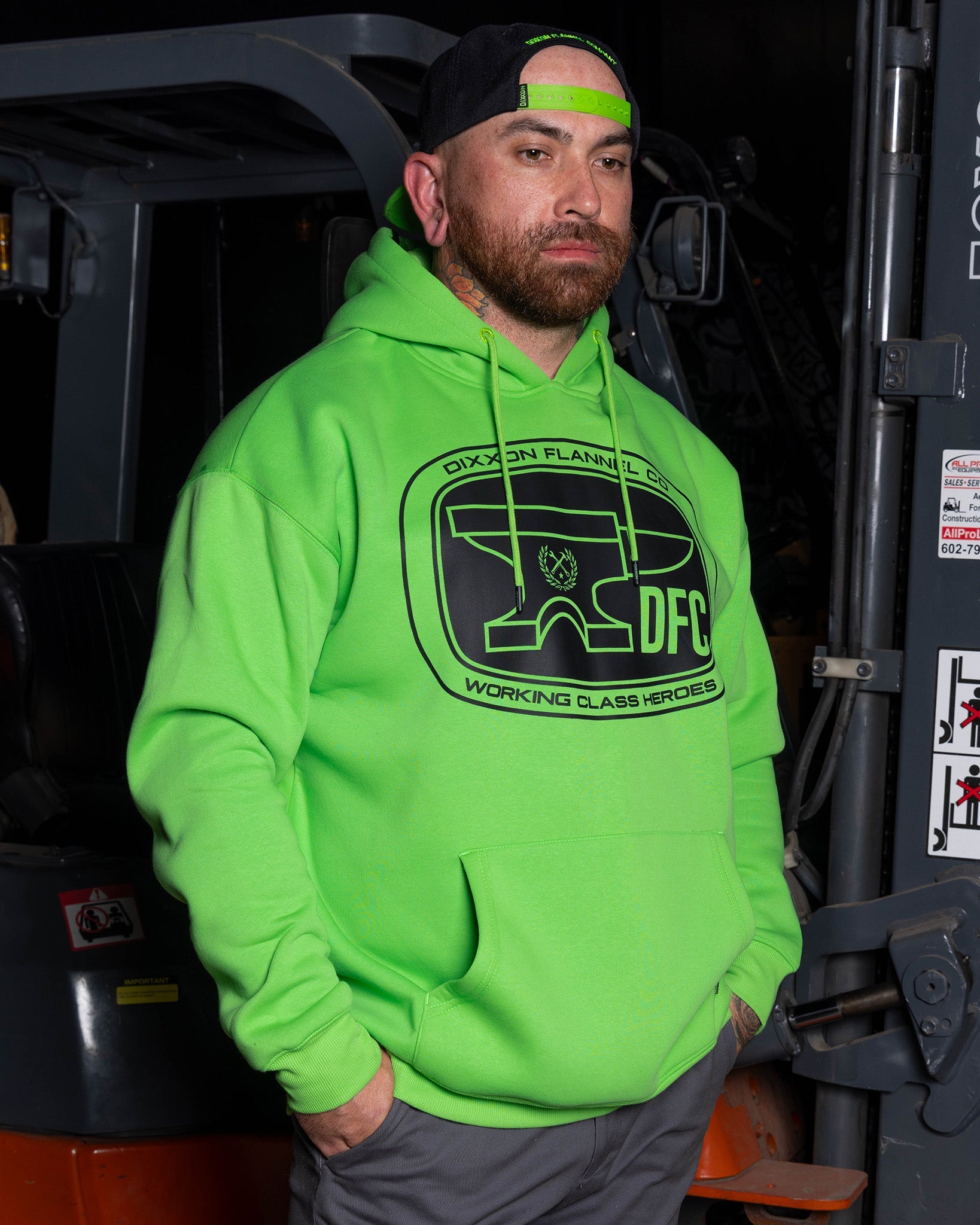 Black Checkpoint Pullover Hoodie - Safety Green | Dixxon Flannel Co.