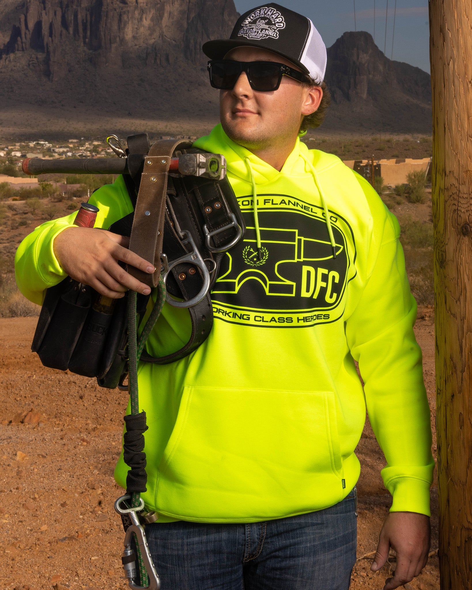 Black Checkpoint Pullover Hoodie - Safety Yellow | Dixxon Flannel Co.