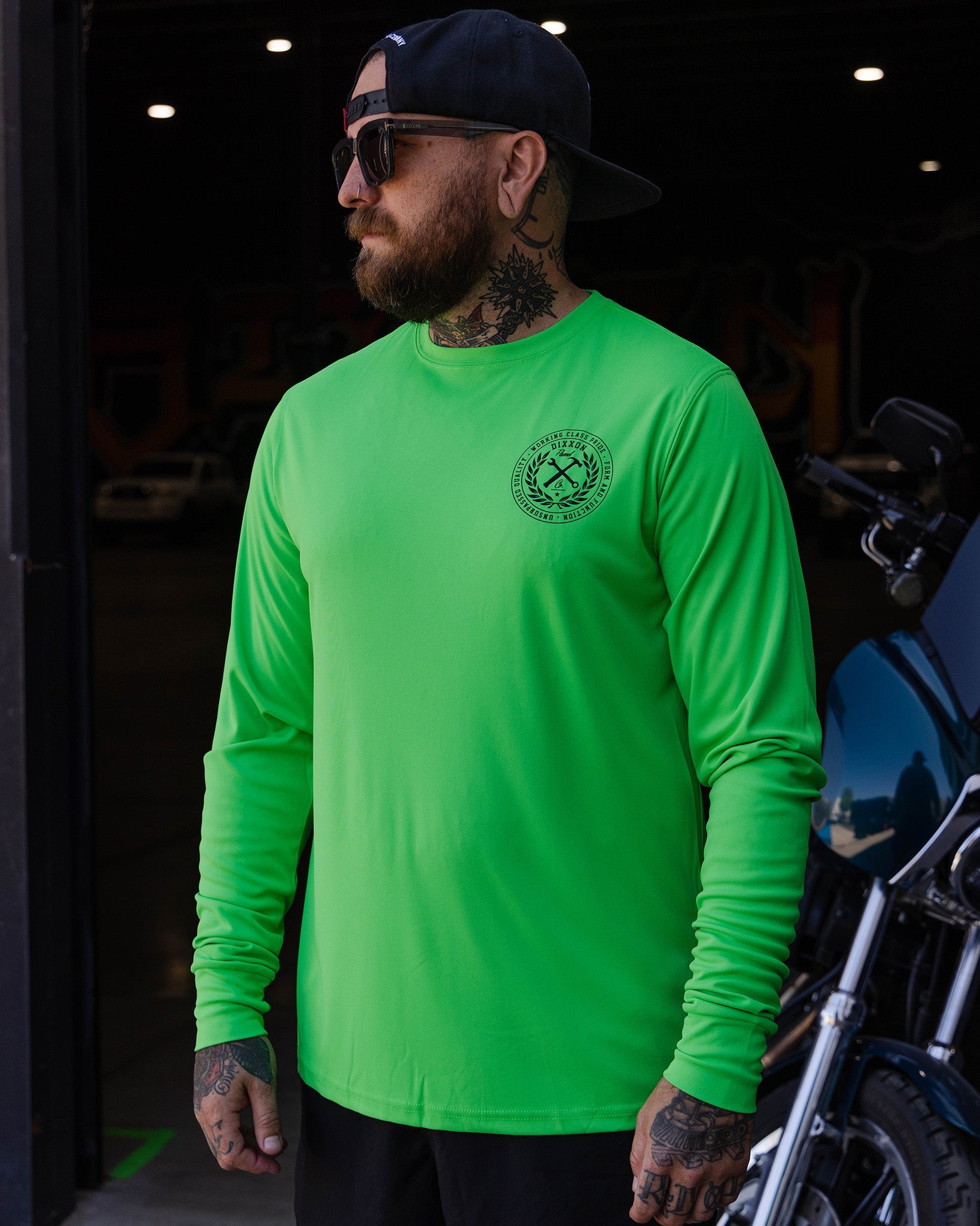 Black Crested UV Long Sleeve T-Shirt - Safety Green | Dixxon