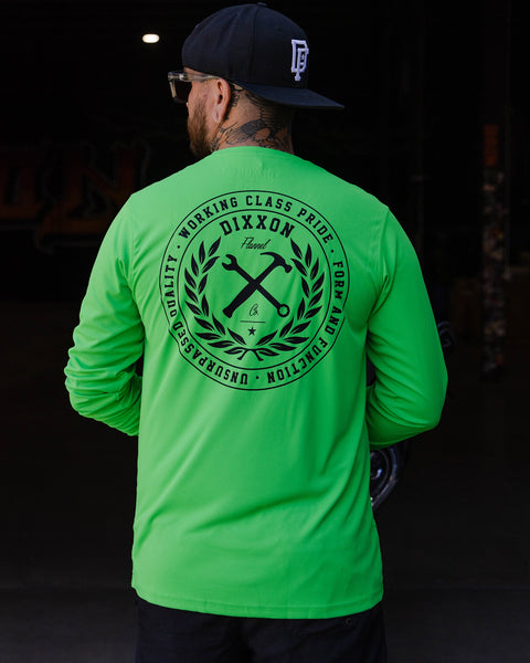 Black Crested UV Long Sleeve T-Shirt - Safety Green | Dixxon