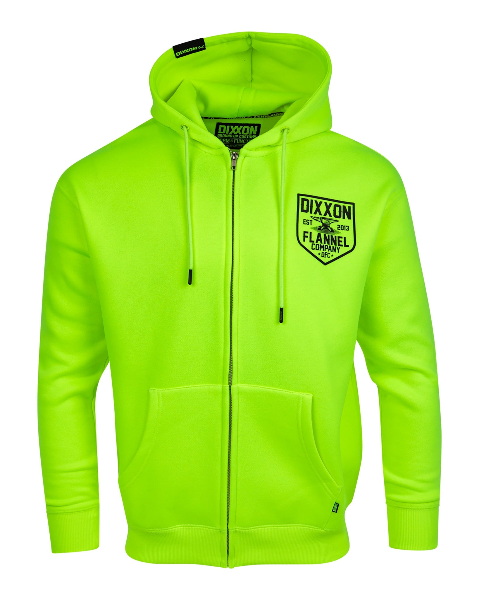 Black DFC Shield Zip Up Hoodie - Safety Green - Dixxon Flannel Co.