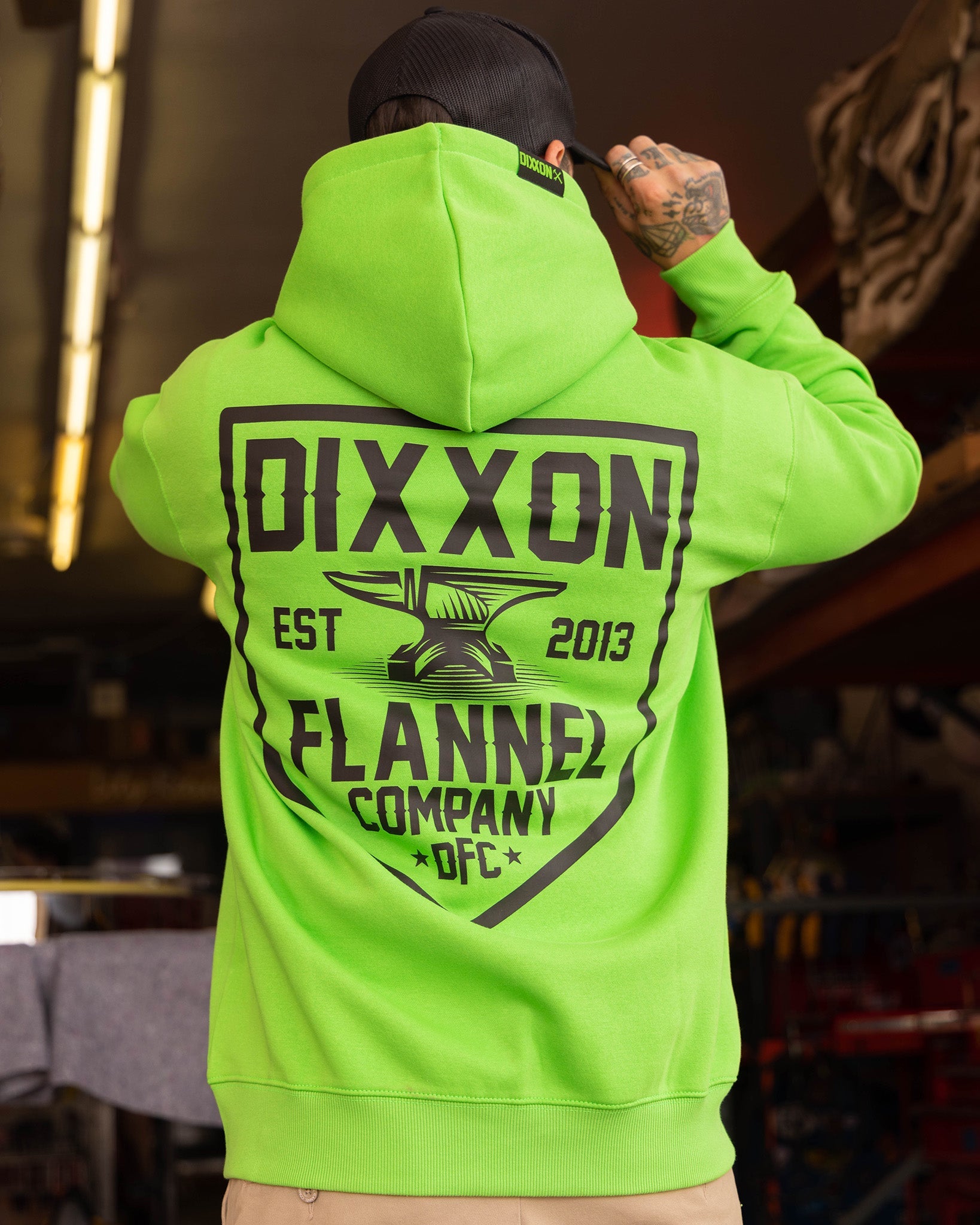 Black DFC Shield Zip Up Hoodie - Safety Green - Dixxon Flannel Co.