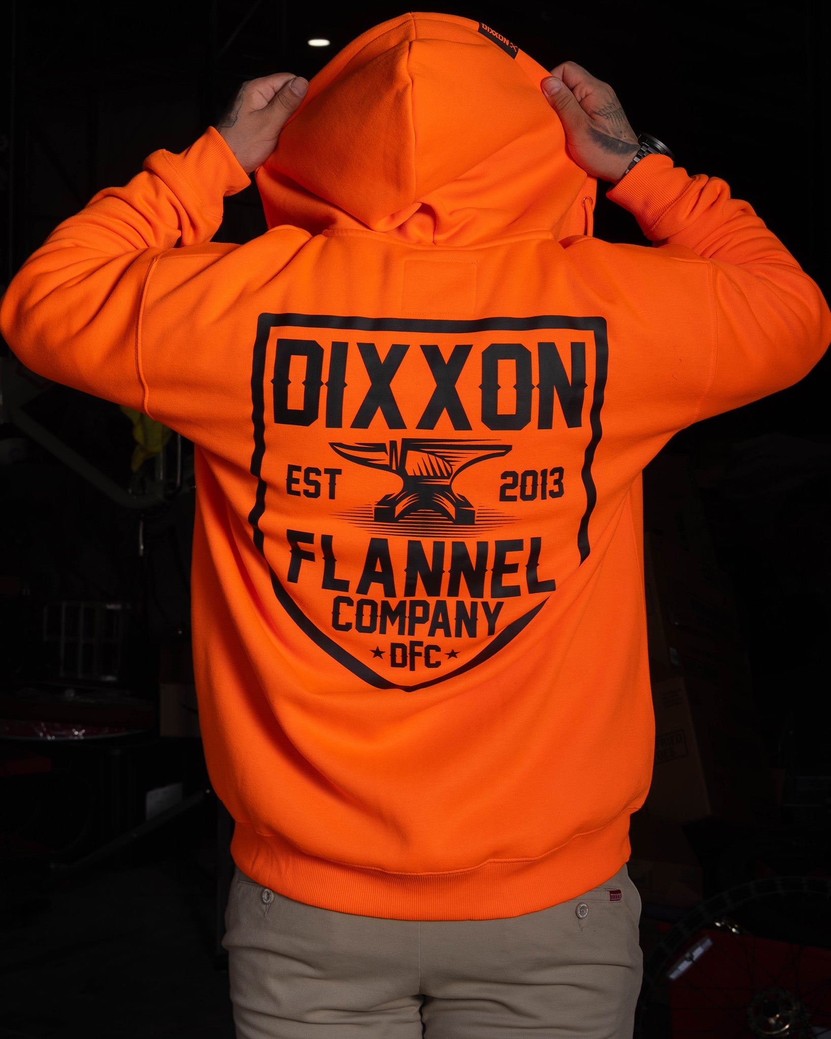 Black DFC Shield Zip Up Hoodie - Safety Orange | Dixxon Flannel Co.