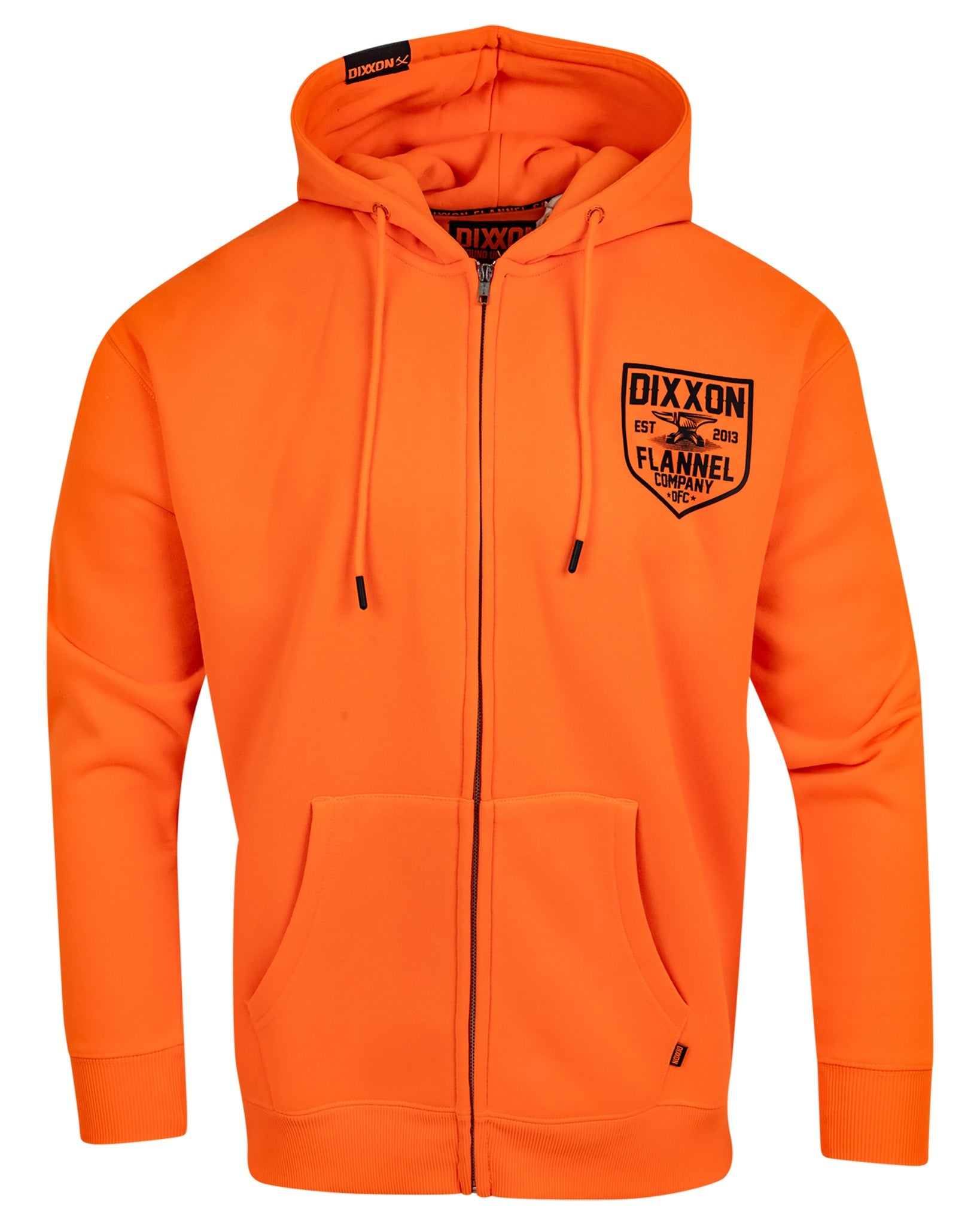 Black DFC Shield Zip Up Hoodie - Safety Orange - Dixxon Flannel Co.